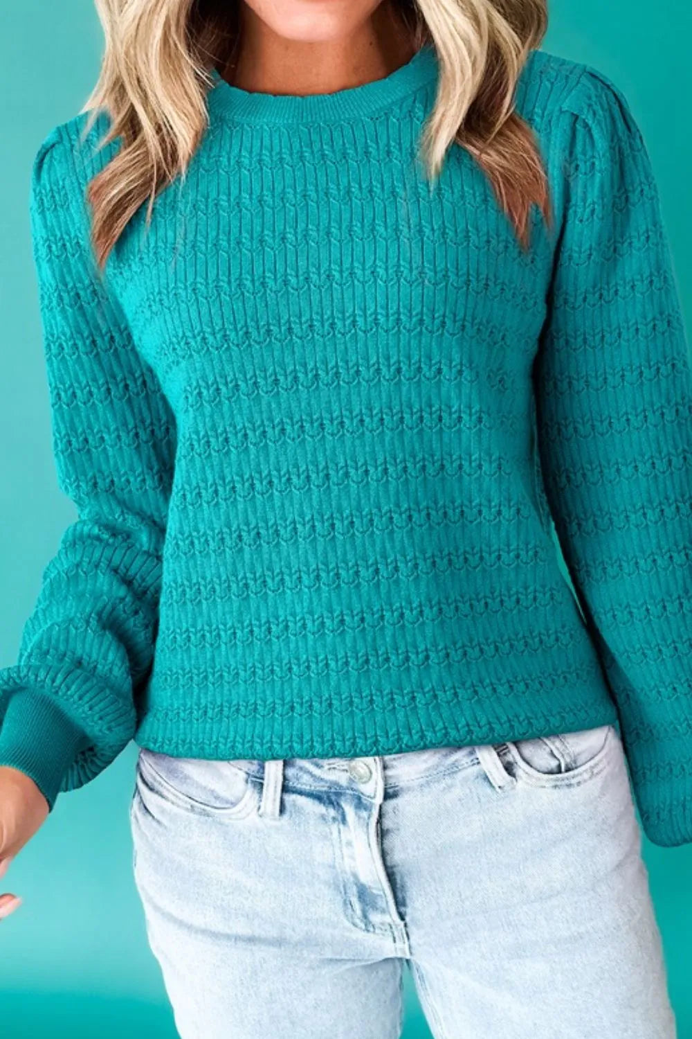 Texture Round Neck Long Sleeve Sweater