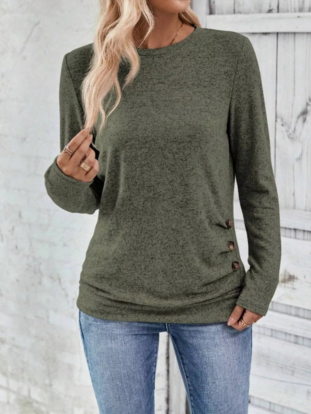 Casual Decor Button Long Sleeve T-Shirt