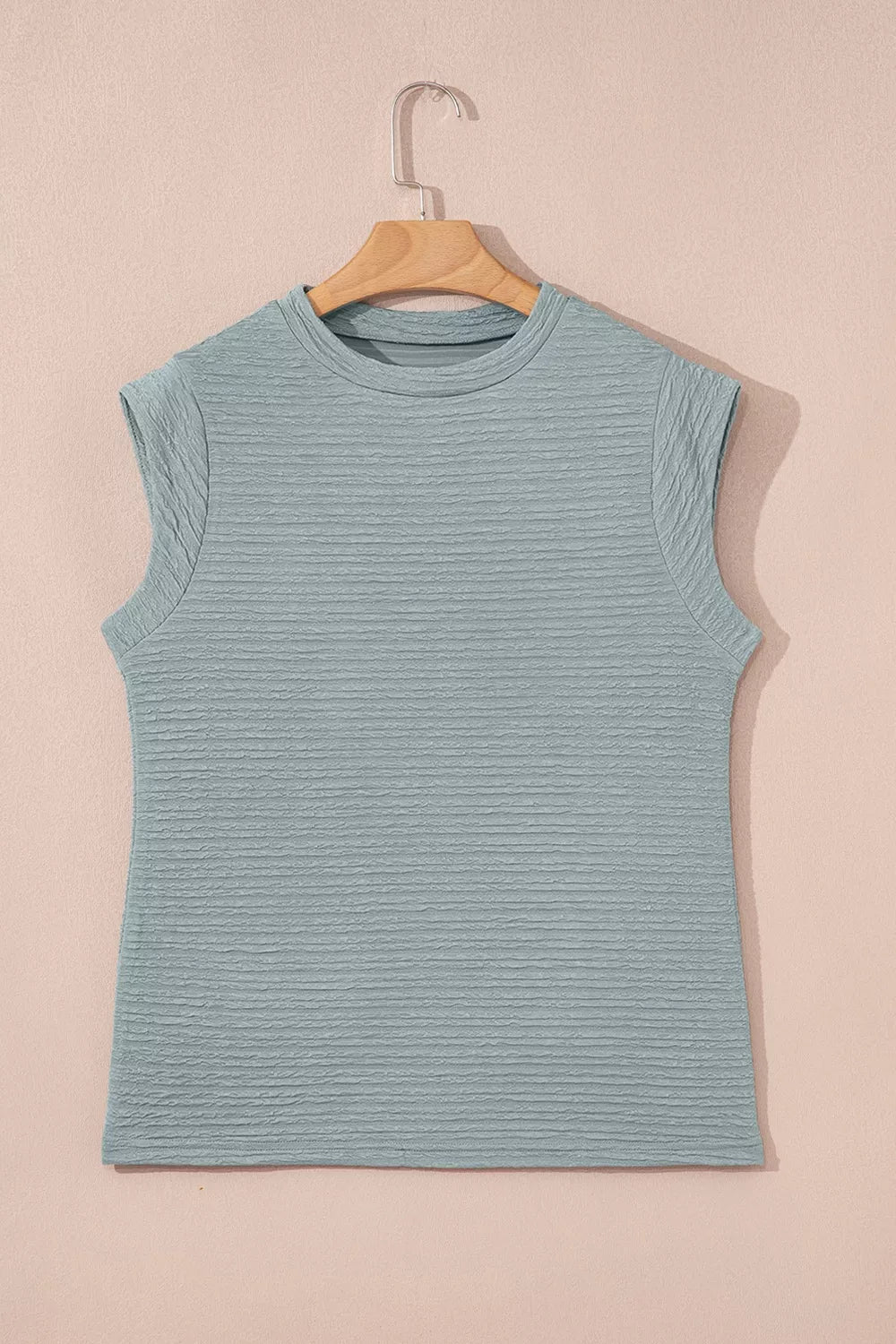 Solid Color Textured Crew Neck Top