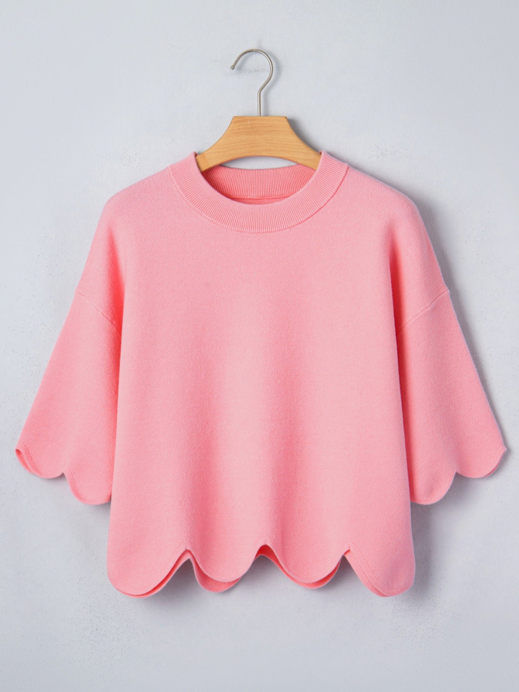 Scalloped Hem 3/4 Sleeve Sweater Top