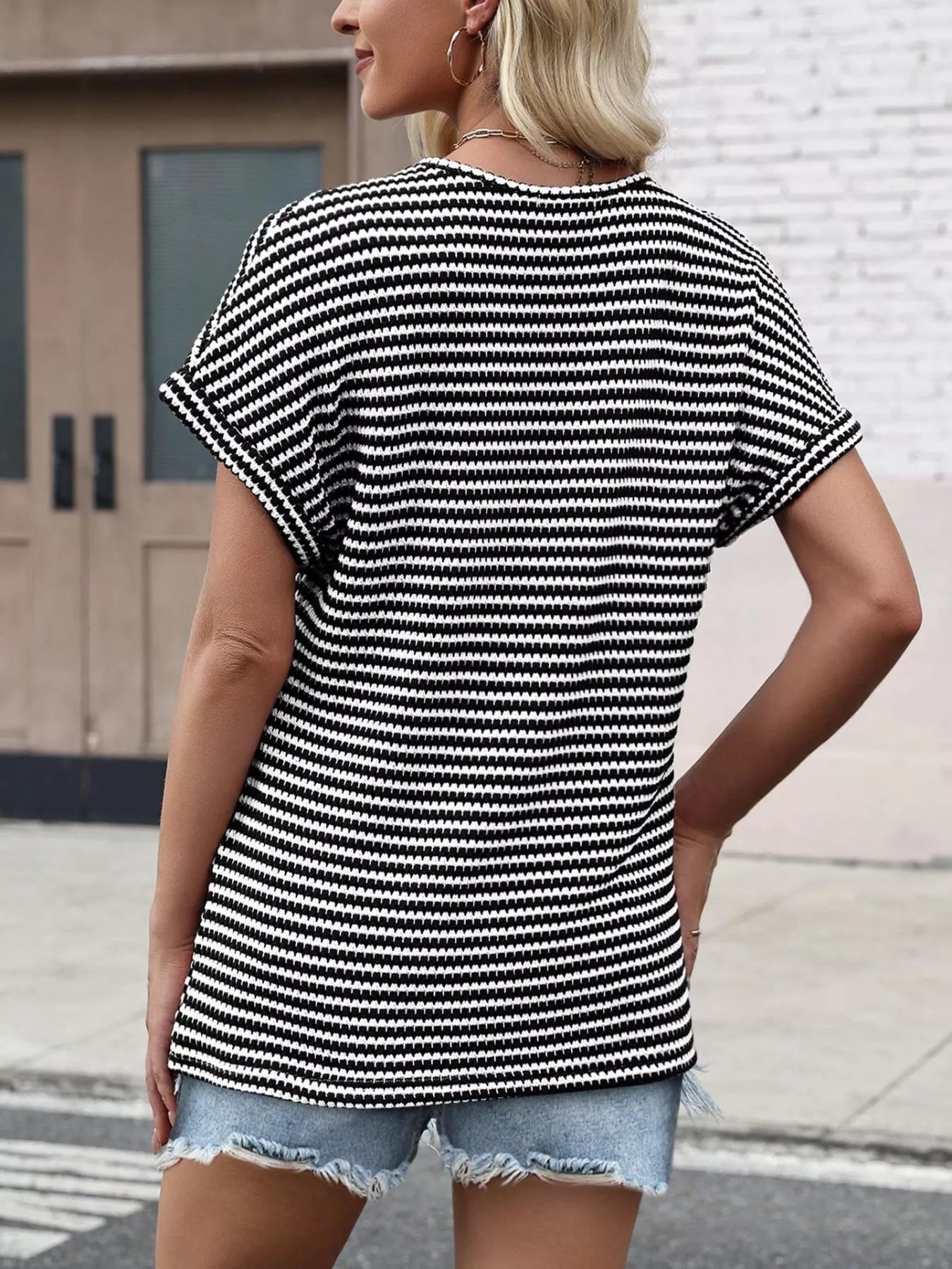 Striped V-Neck Relaxed Fit T-Shirt
