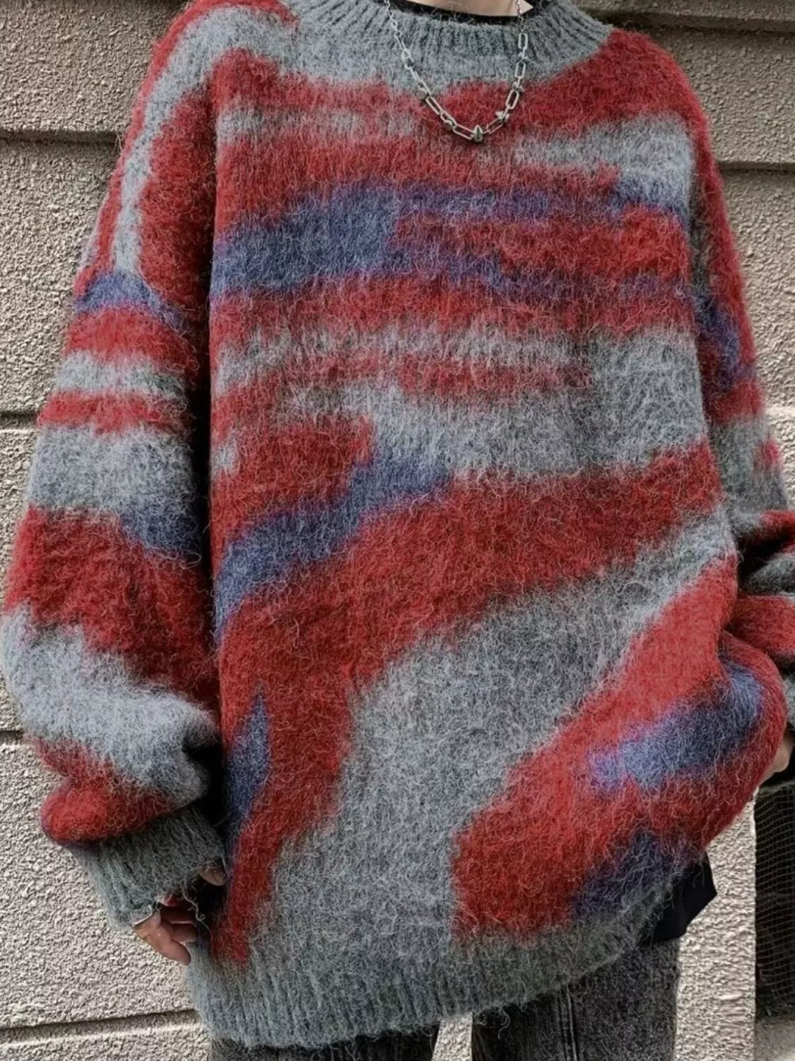 Men's Fuzzy Knit Long Sleeve Sweater