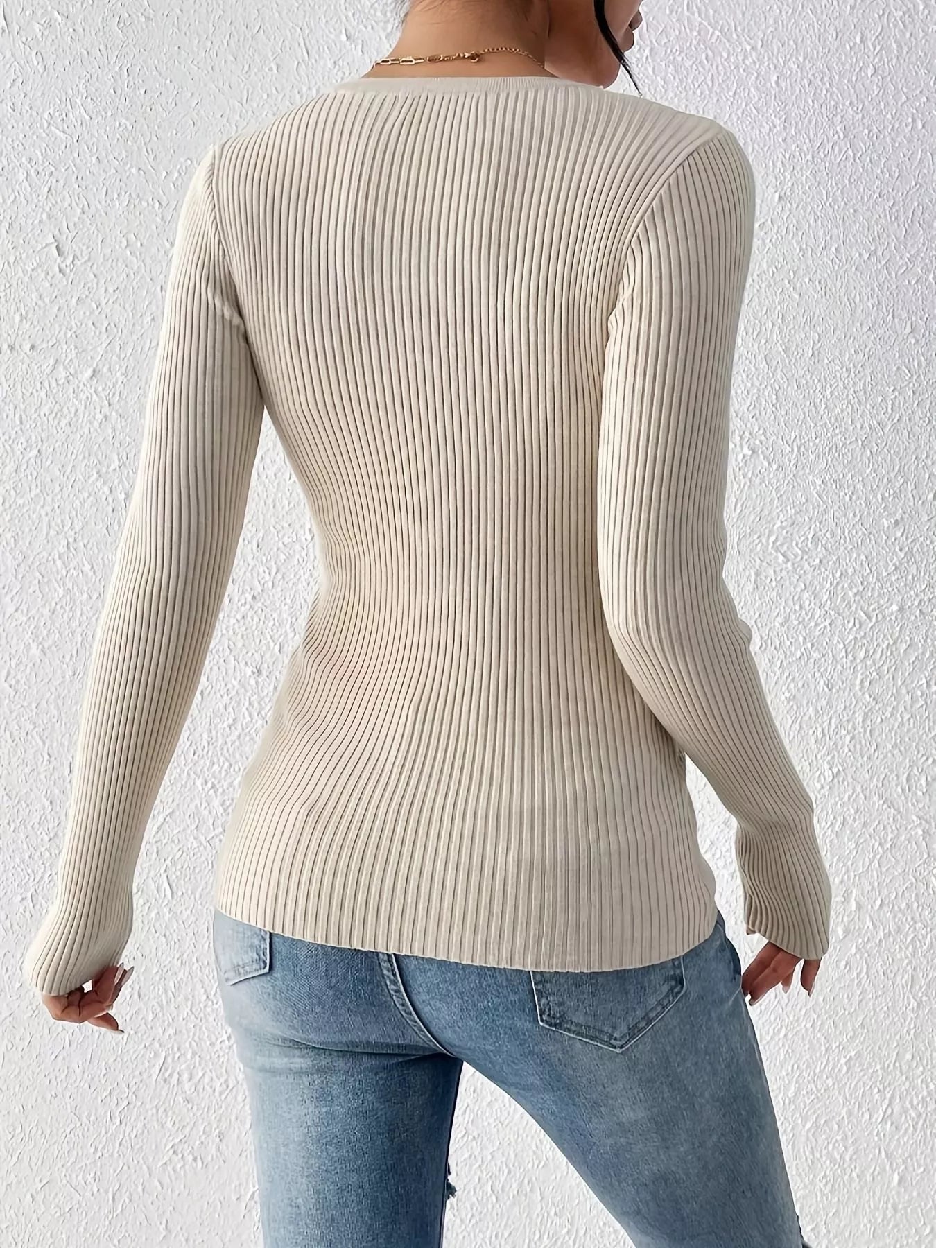 Ribbed Knit Button Front Knit Top