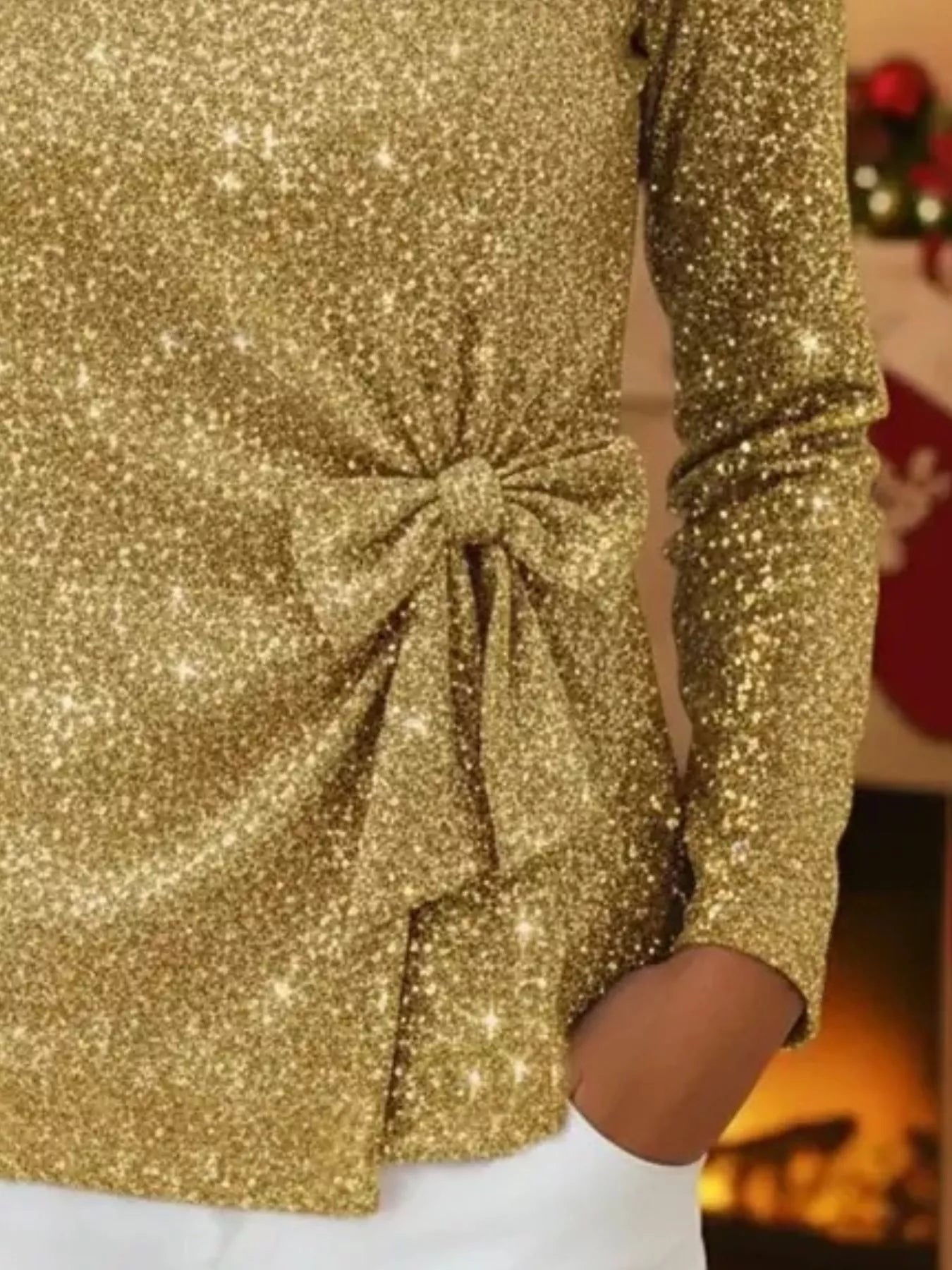 Full Size Sequin Bow-Knot Long Sleeve Top Plus Size