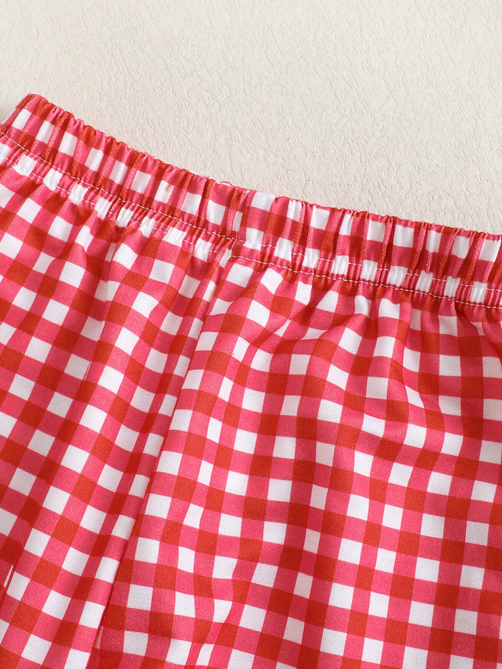 Children's Embroidered Sweatshirt and Gingham Pants Set