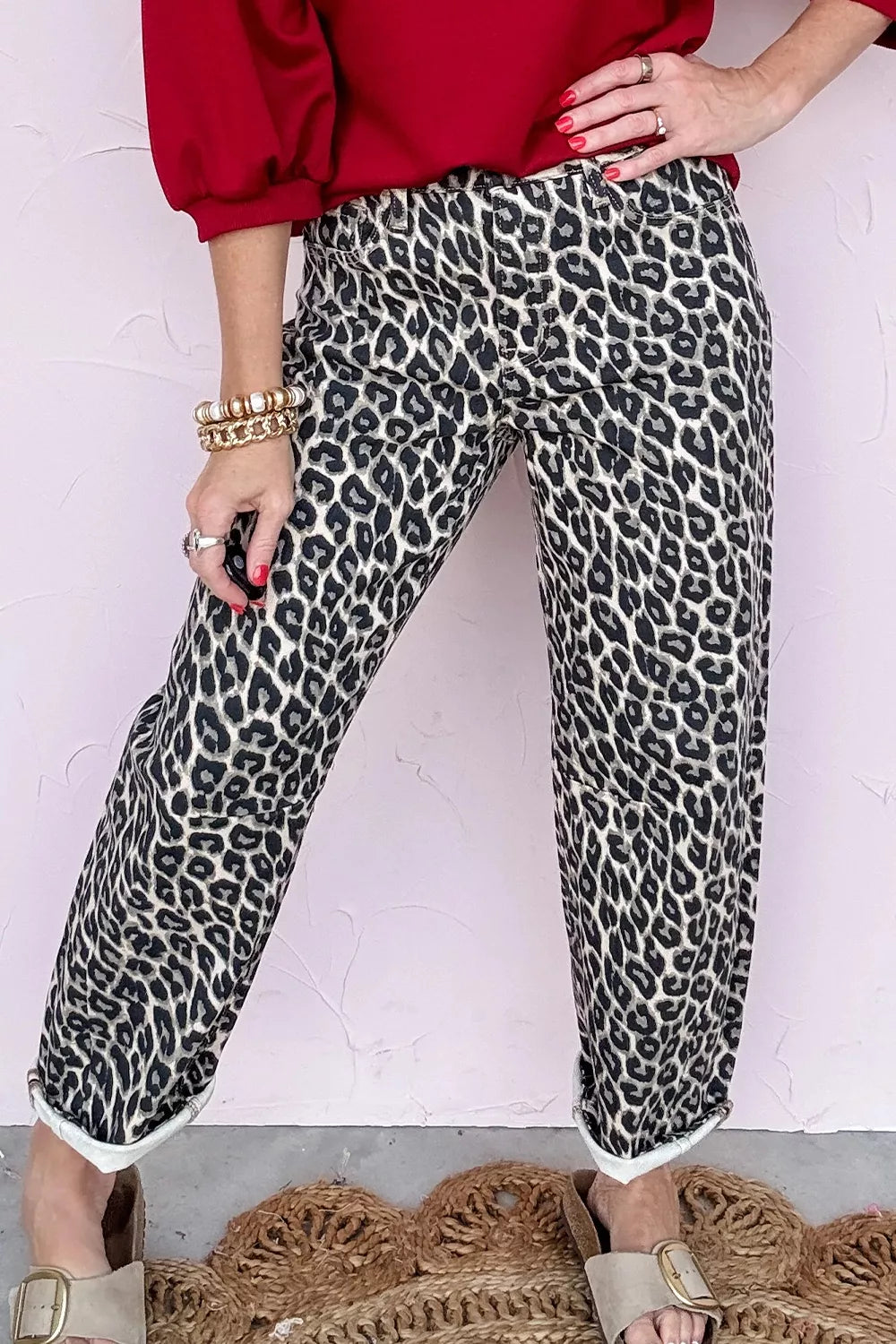 Leopard Print Barrel Jeans