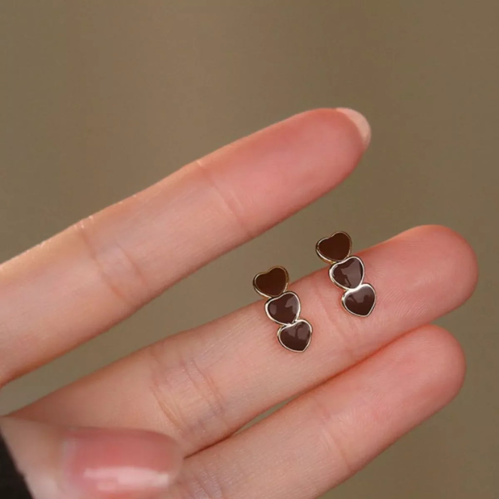 Triple Heart Stud Earrings