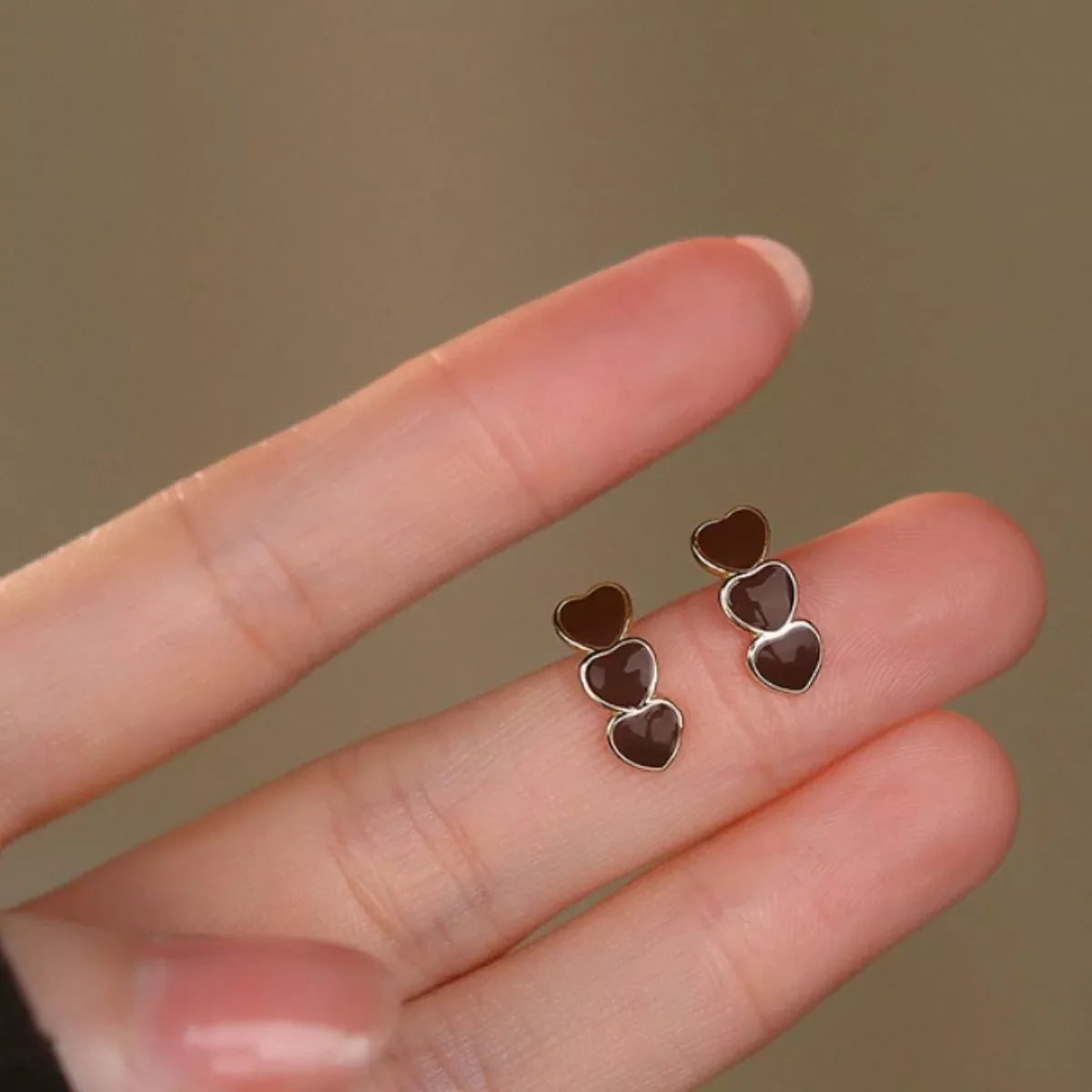 Triple Heart Stud Earrings