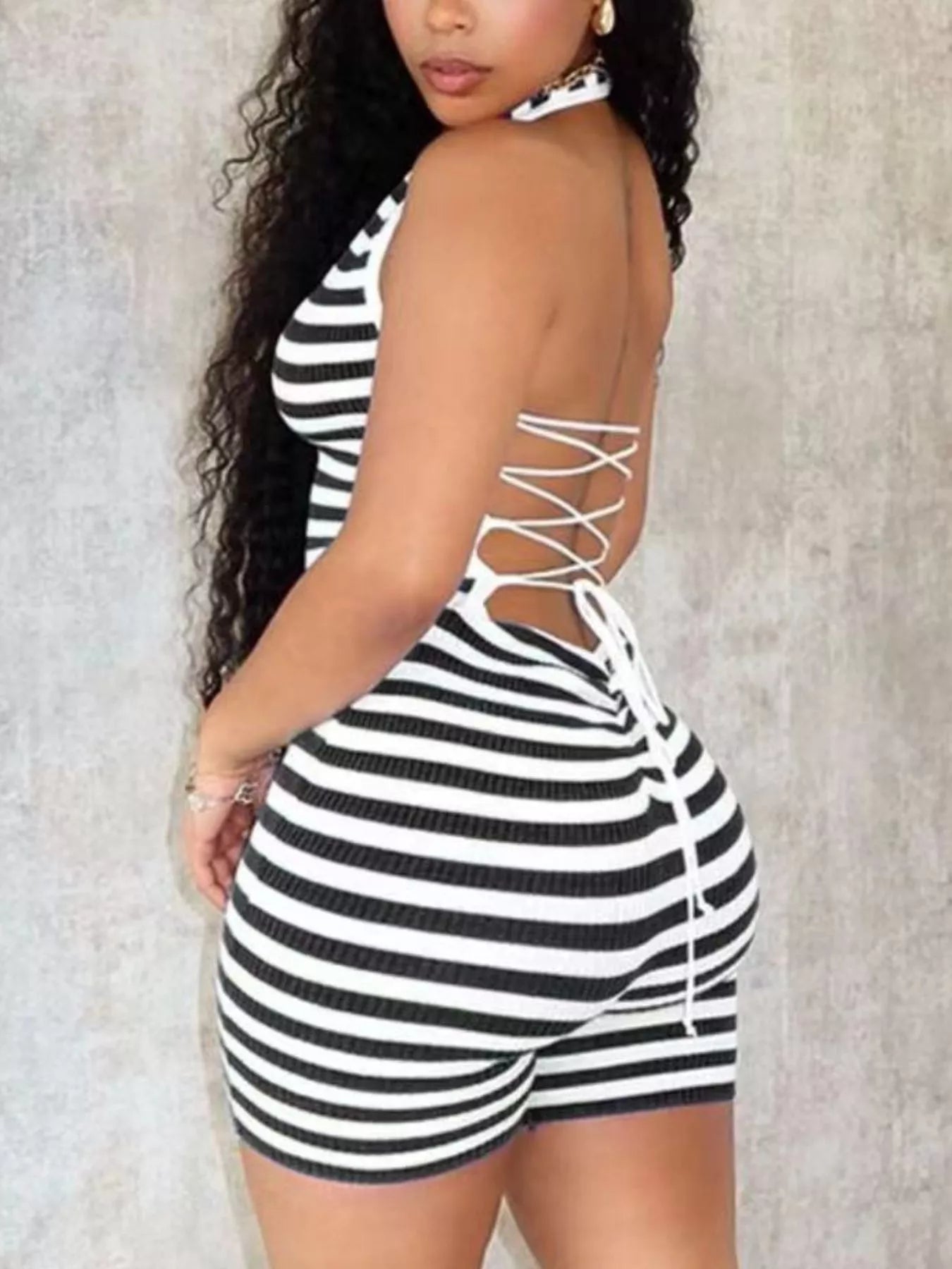 Striped Halter Neck Romper