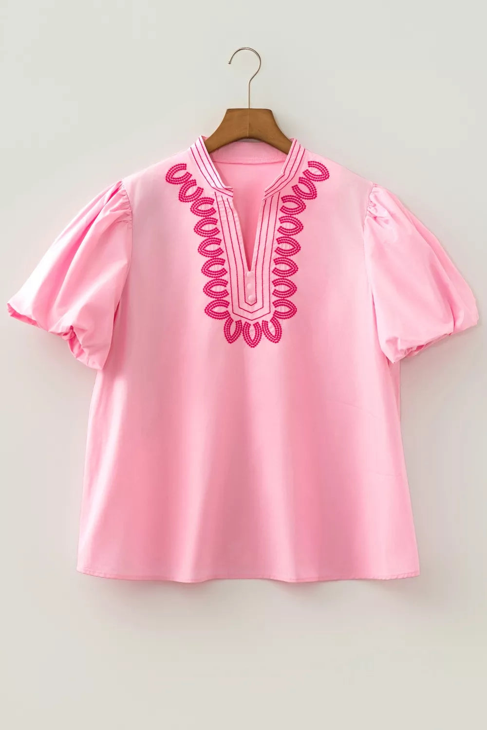 Embroidered Detail Puff Sleeve Cotton Blouse