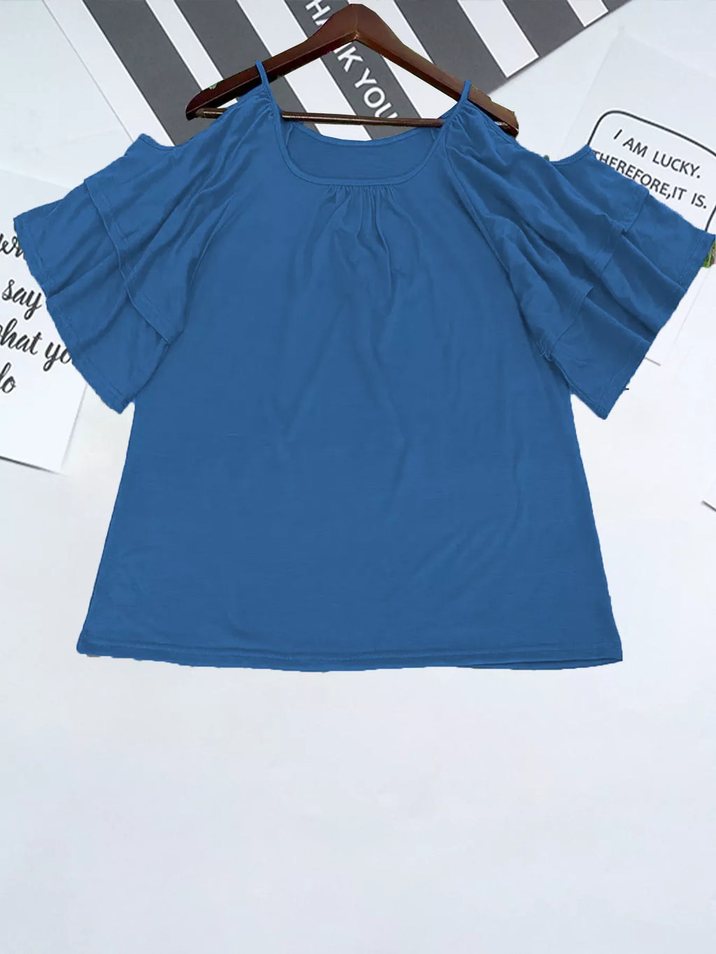 Cold Shoulder Ruffle Sleeve Top