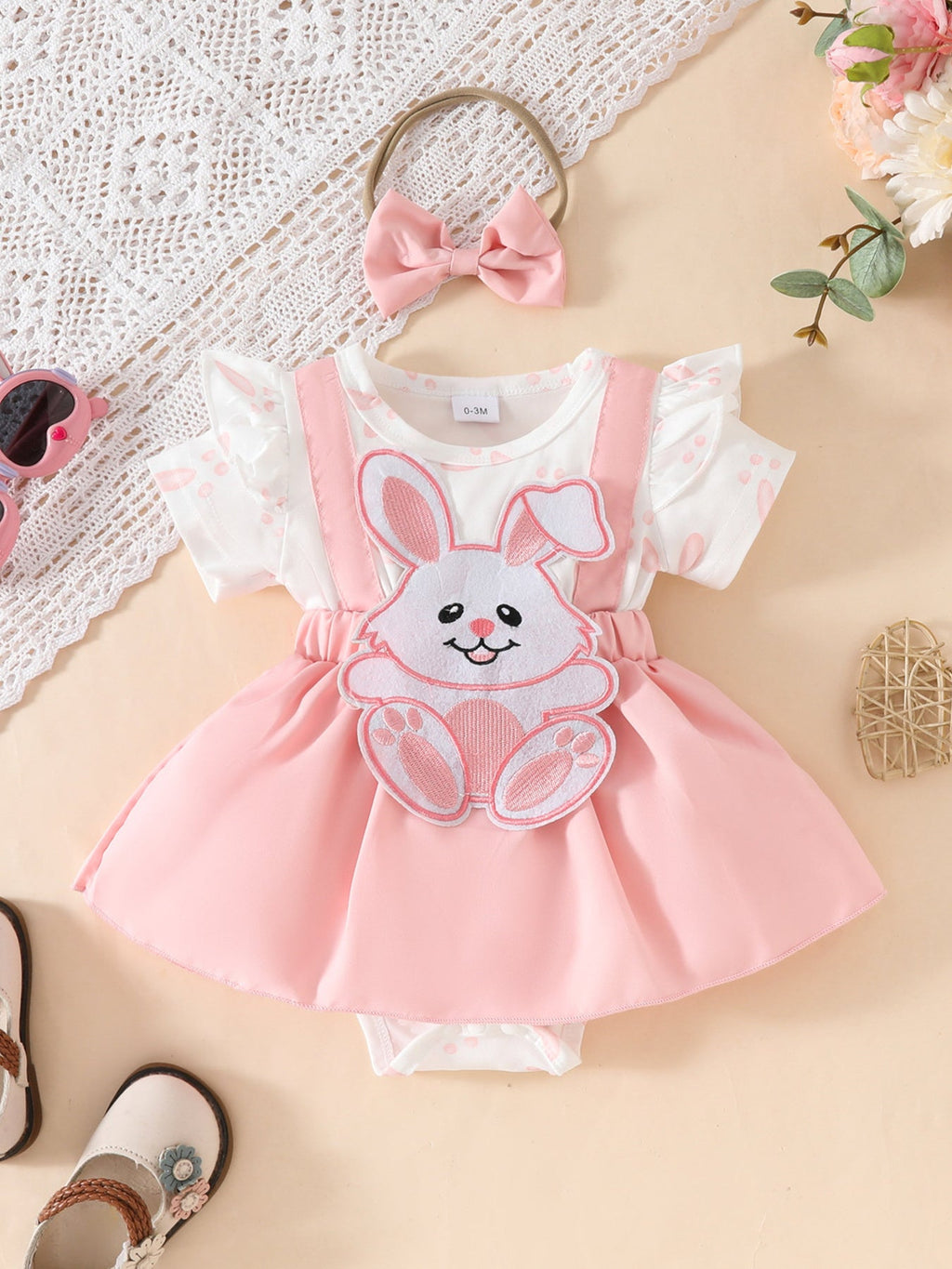 Children's Bunny Applique Dress & Headband Set