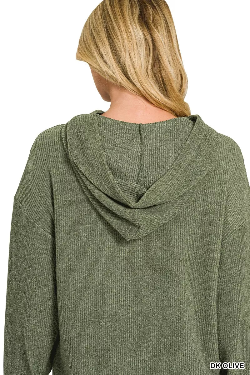 Zenana Brushed Ribbed Hacci Hoodie