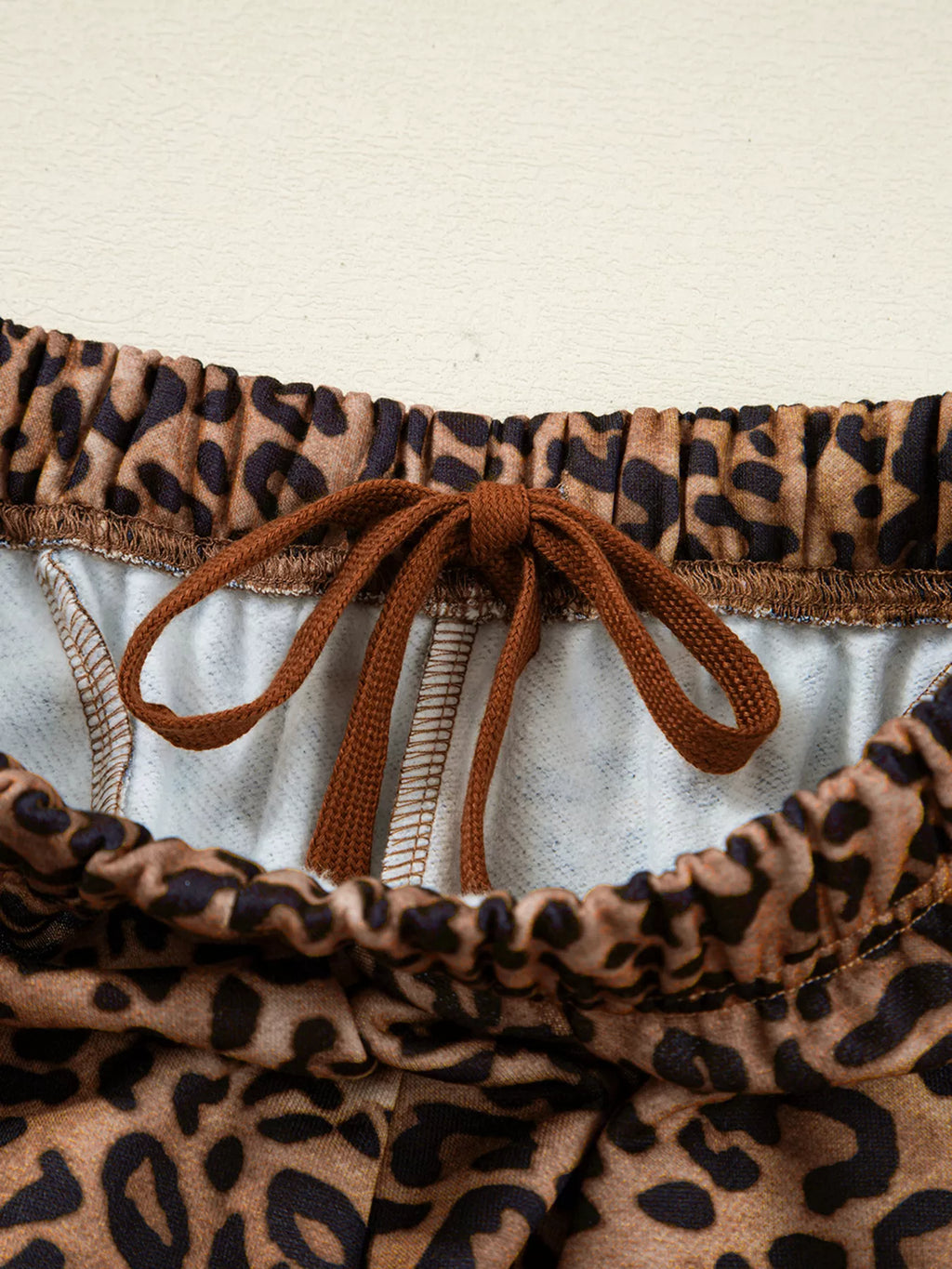 Leopard Print Contrast Trim Long Sleeve Top and Pants Set
