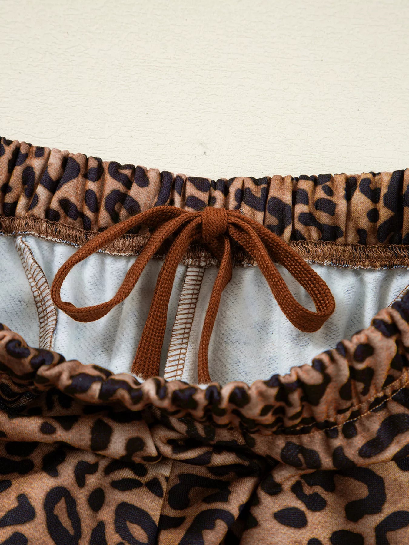 Leopard Print Contrast Trim Long Sleeve Top and Pants Set
