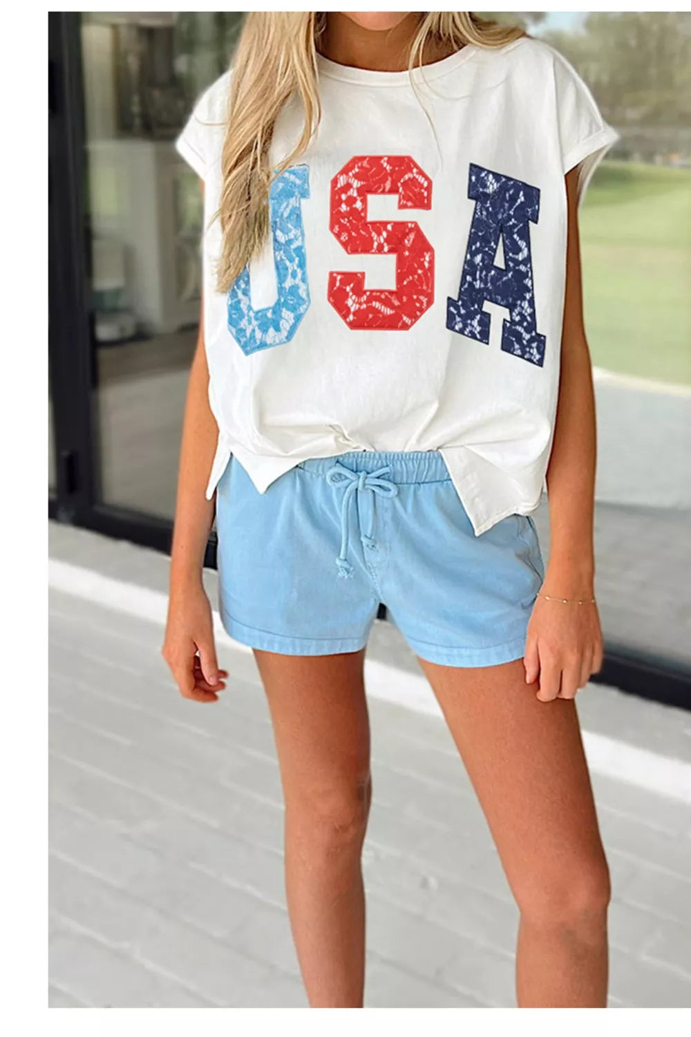 USA Color Block Letter Graphic Dolman Tee