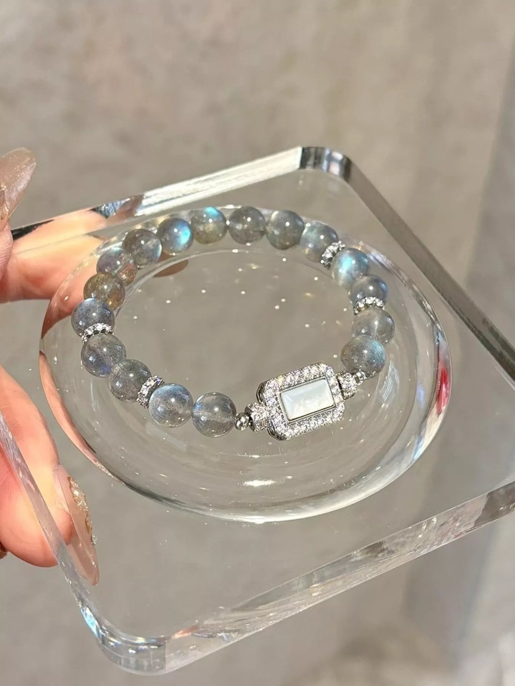 Moonstone Bead Geometric Bracelet
