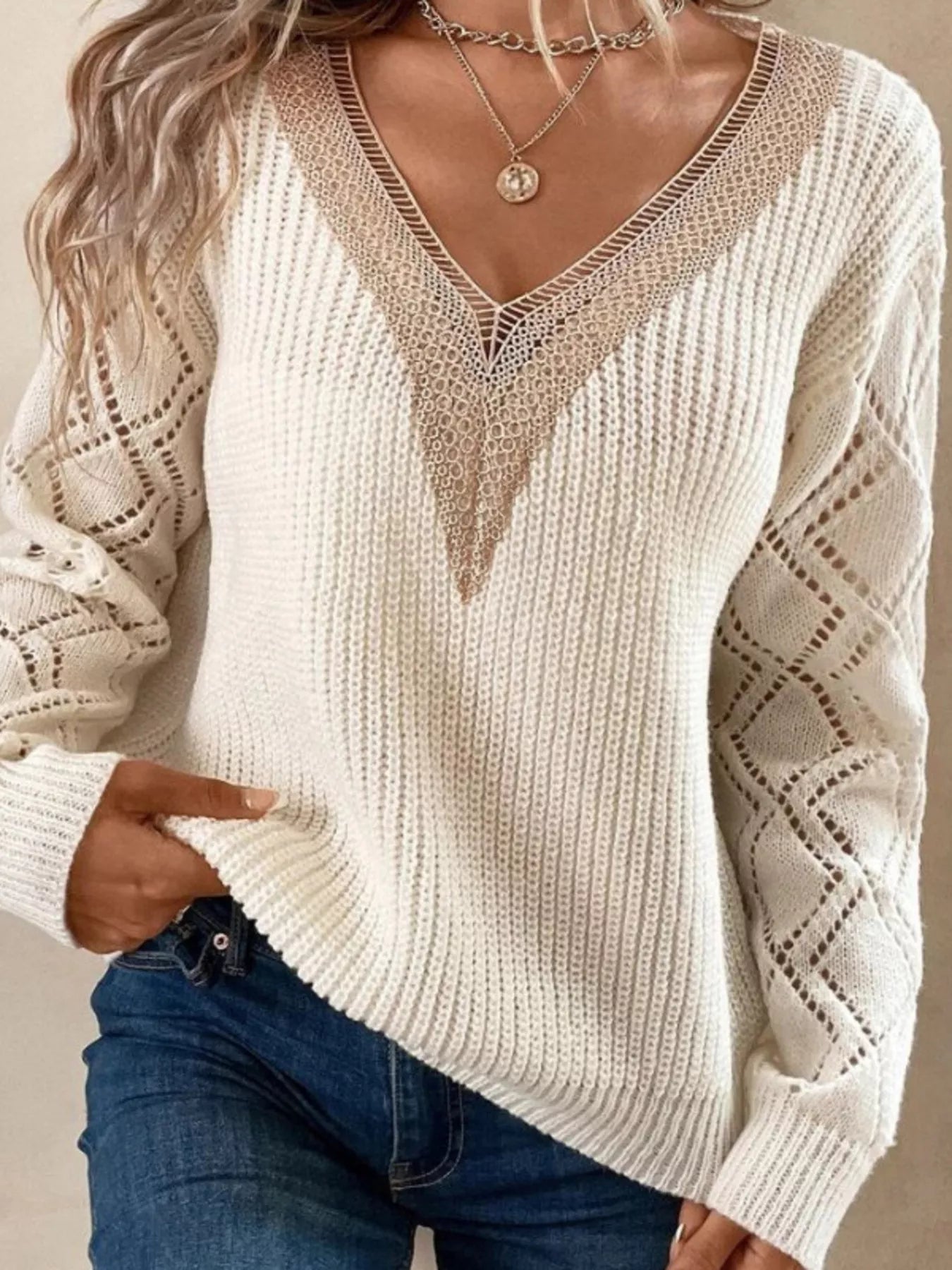 V-Neck Openwork Sweater