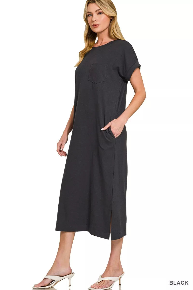Zenana Round Neck Short Sleeve Midi Dress