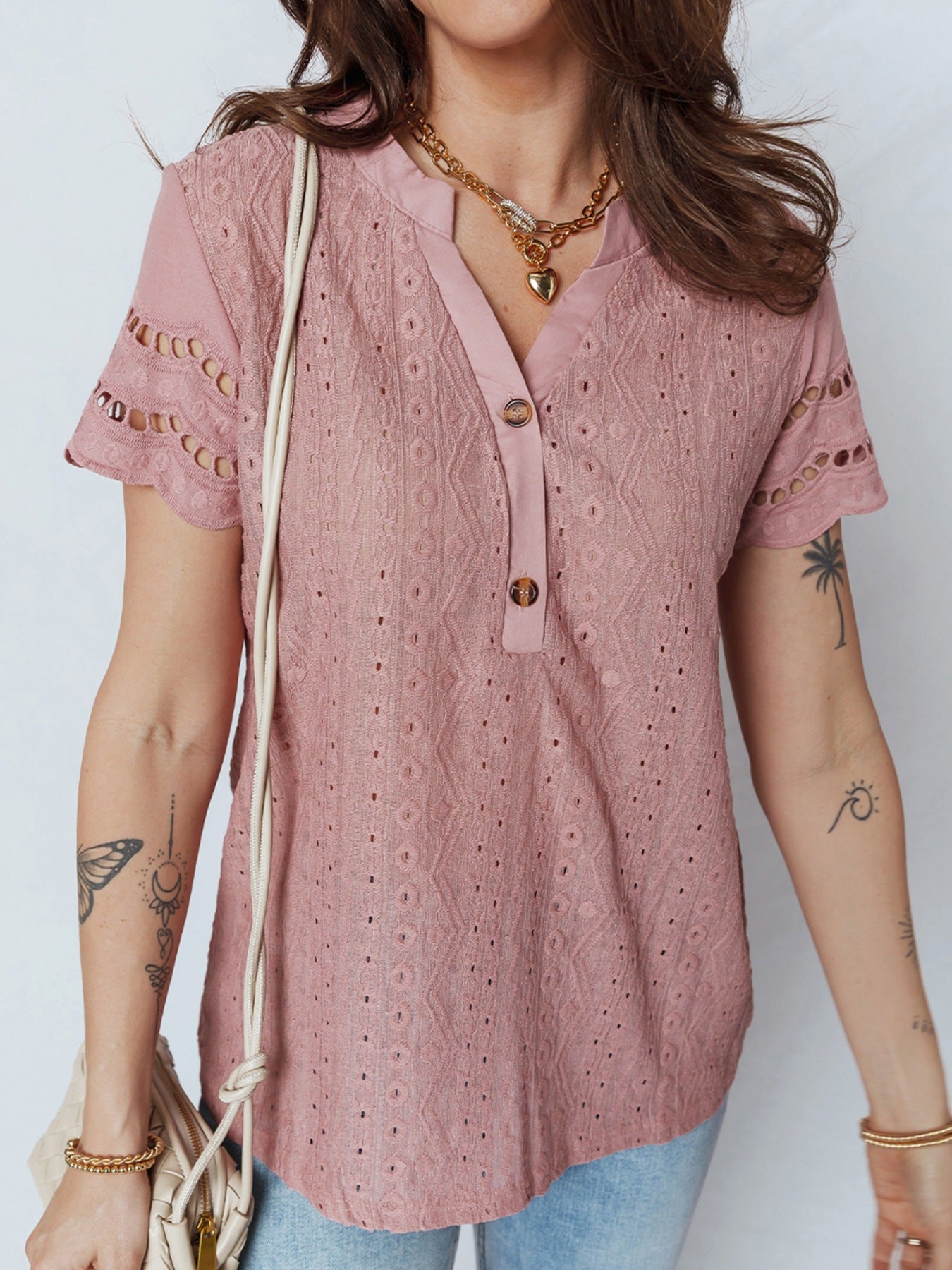 Eyelet Embroidered Short Sleeve Blouse