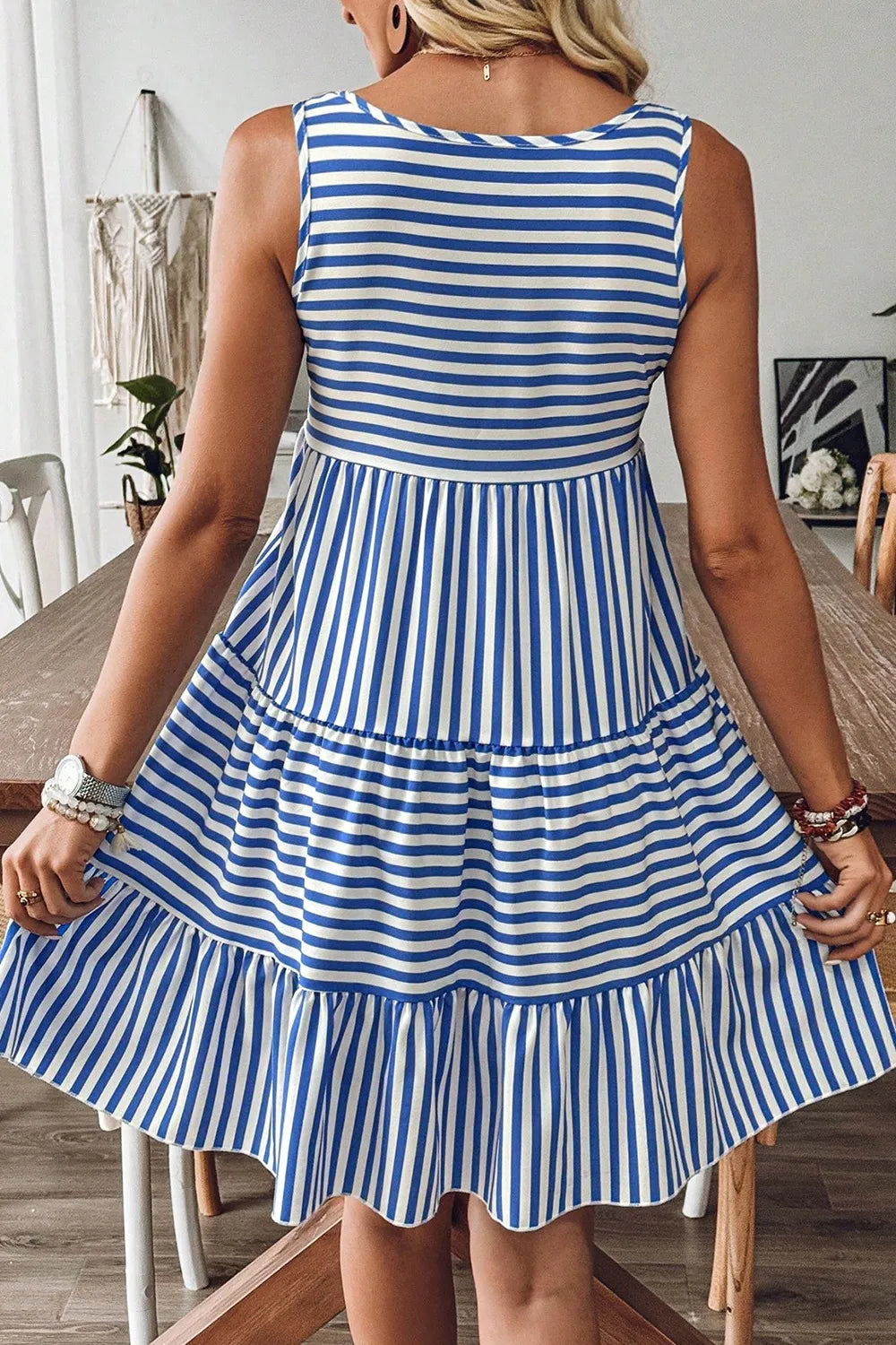 Striped Round Neck Sleeveless Mini Dress