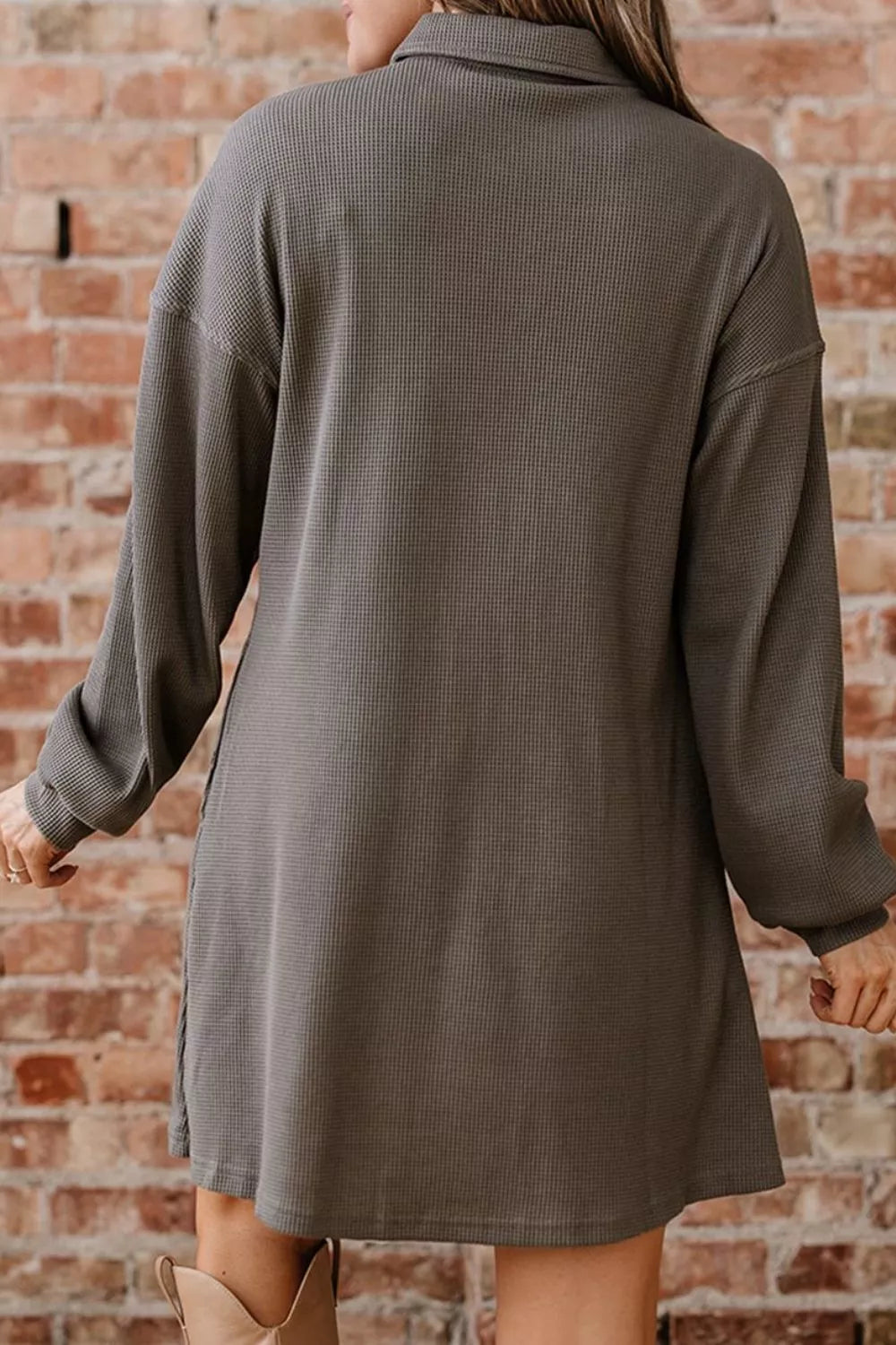 Waffle Knit Shirt Tunic Dress