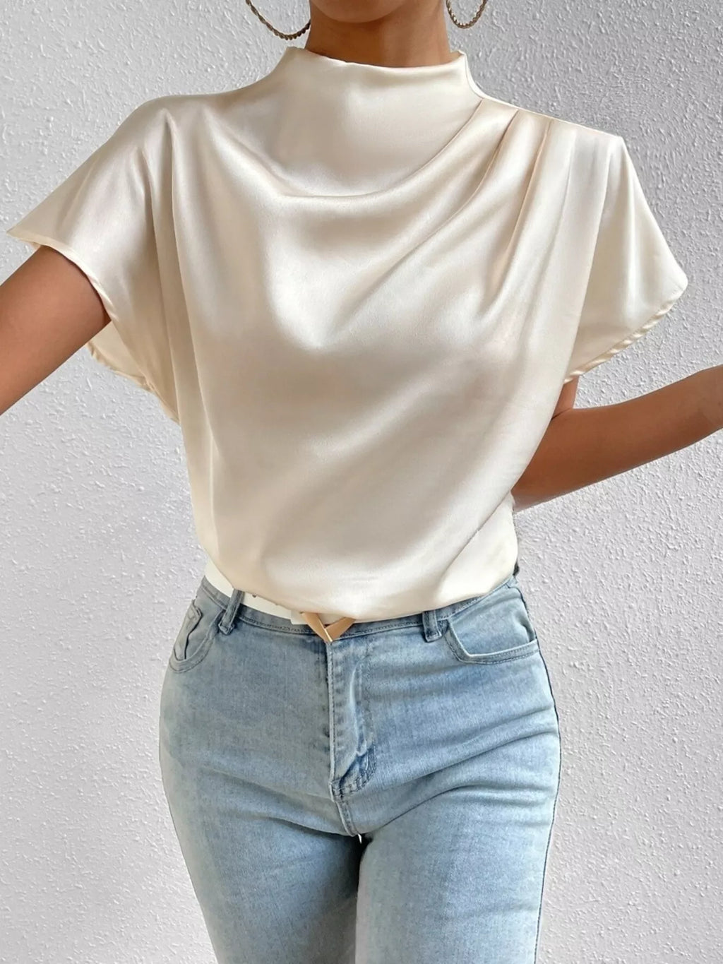 Mock Neck Satin Blouse