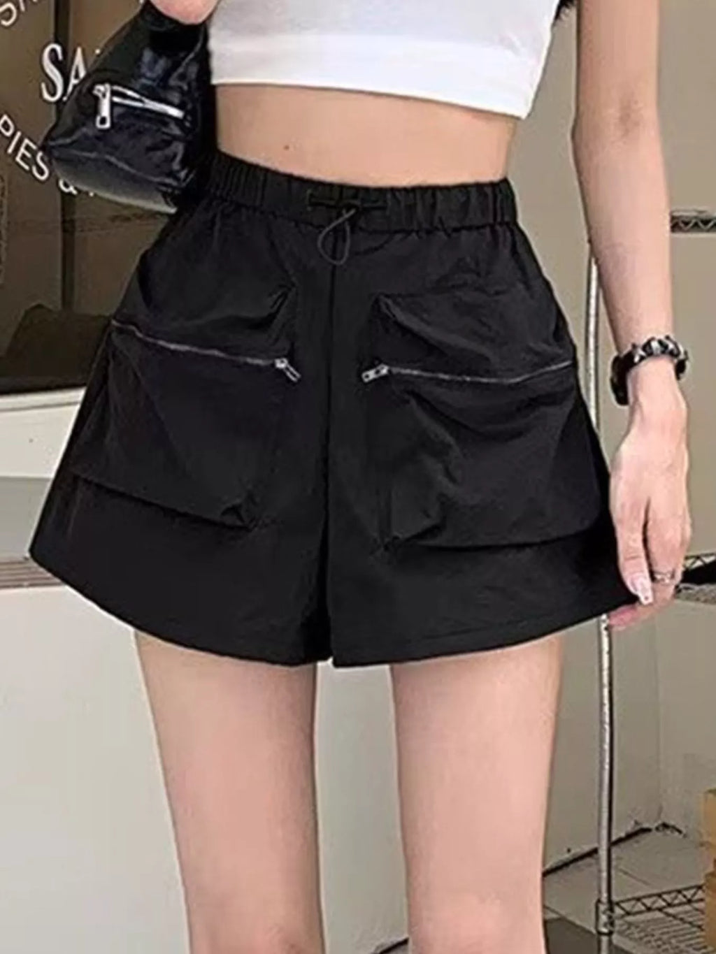 High Waist Cargo Shorts with Pockets