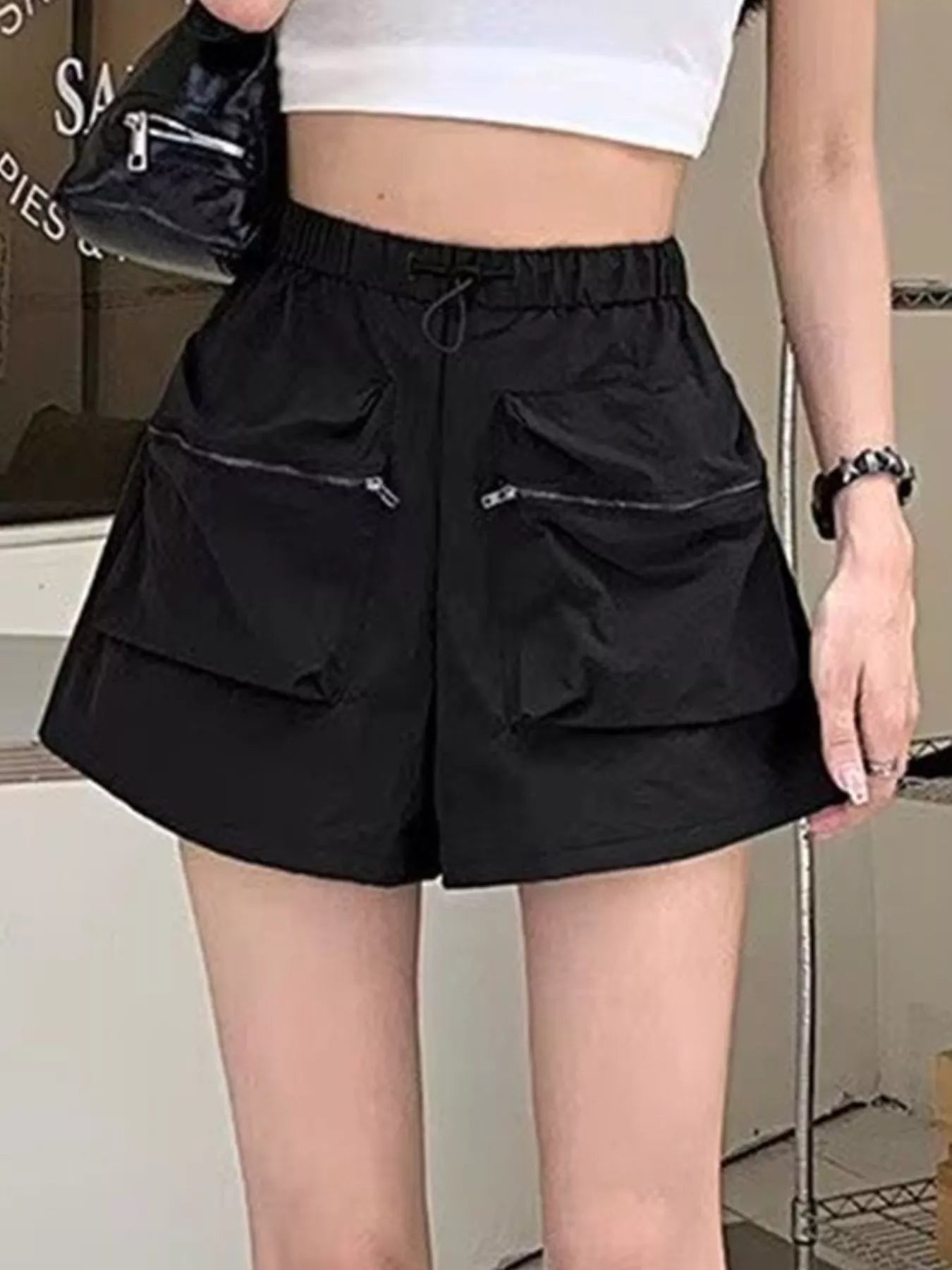 High Waist Cargo Shorts with Pockets
