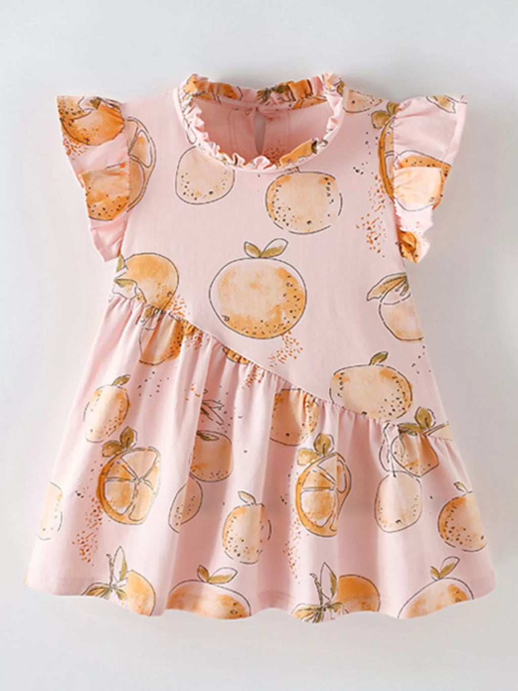 Children's Sweet Citrus Print Ruffle Sleeve Dress