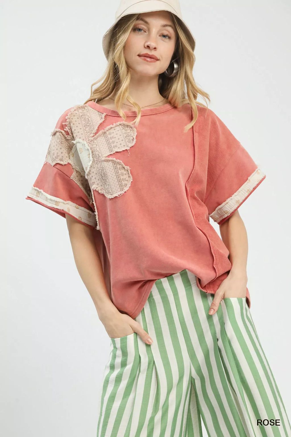 Umgee French Terry Top with Flower Patch
