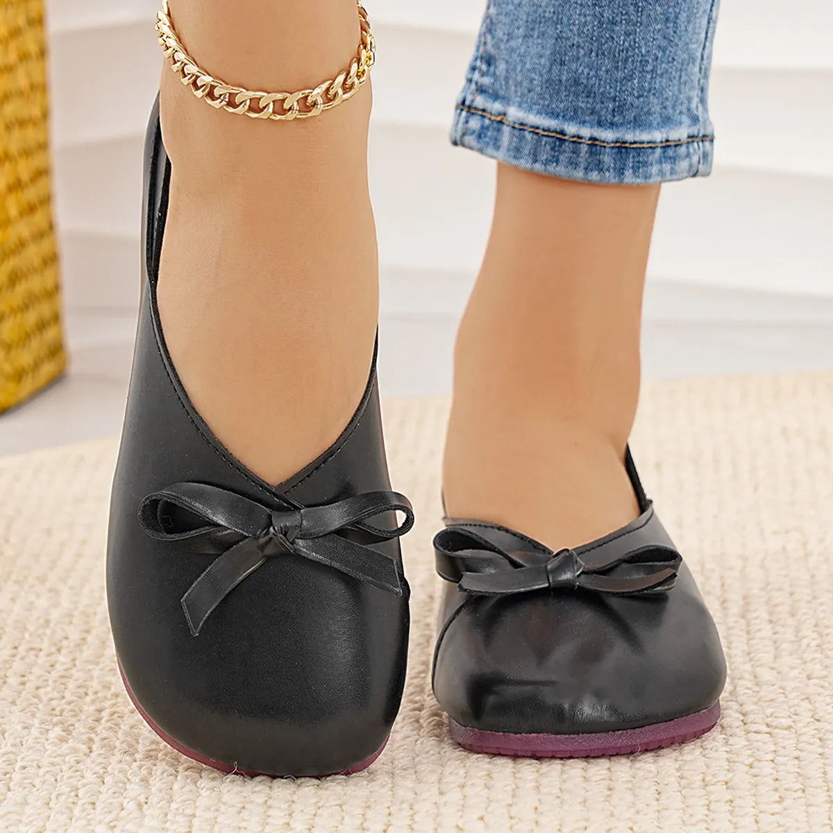 Bow Round Toe Flats Slip-Ons