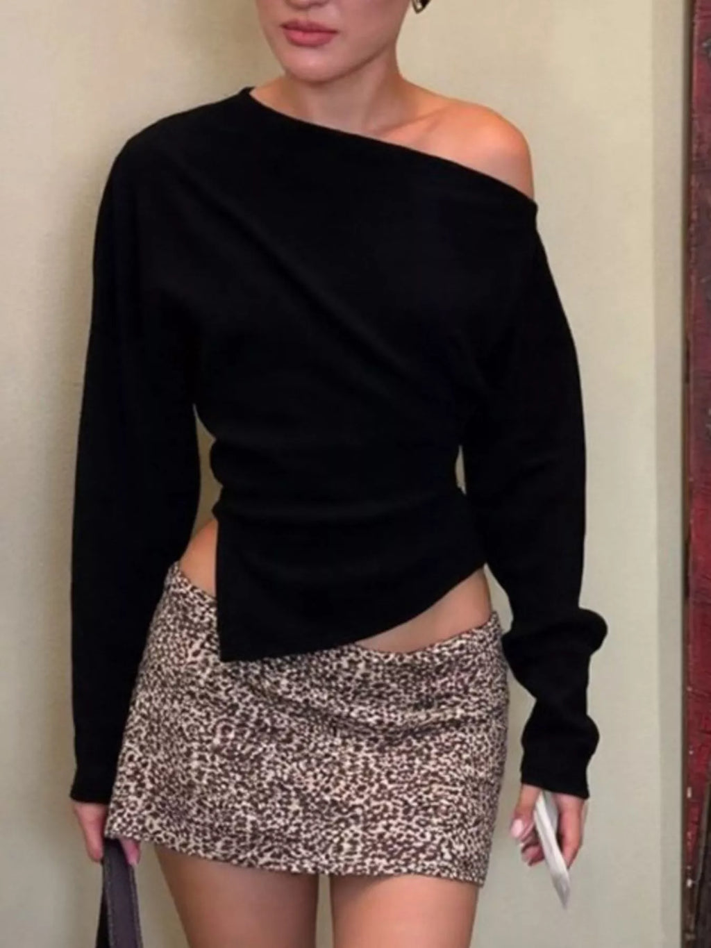Asymmetrical Off-Shoulder Long Sleeve T-Shirt