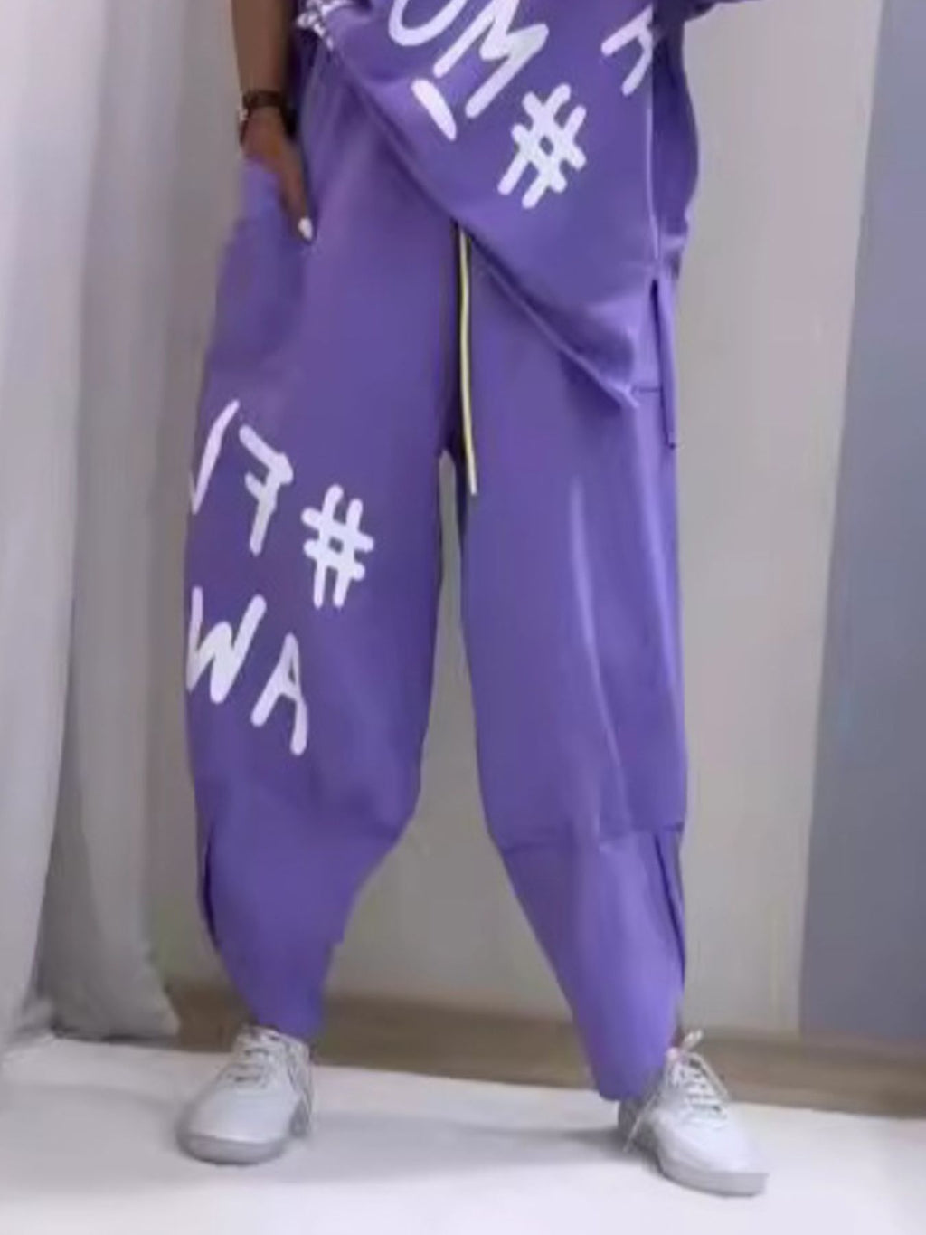 Full Size Letter Round Neck Tee and Drawstring Pants Set Plus Size