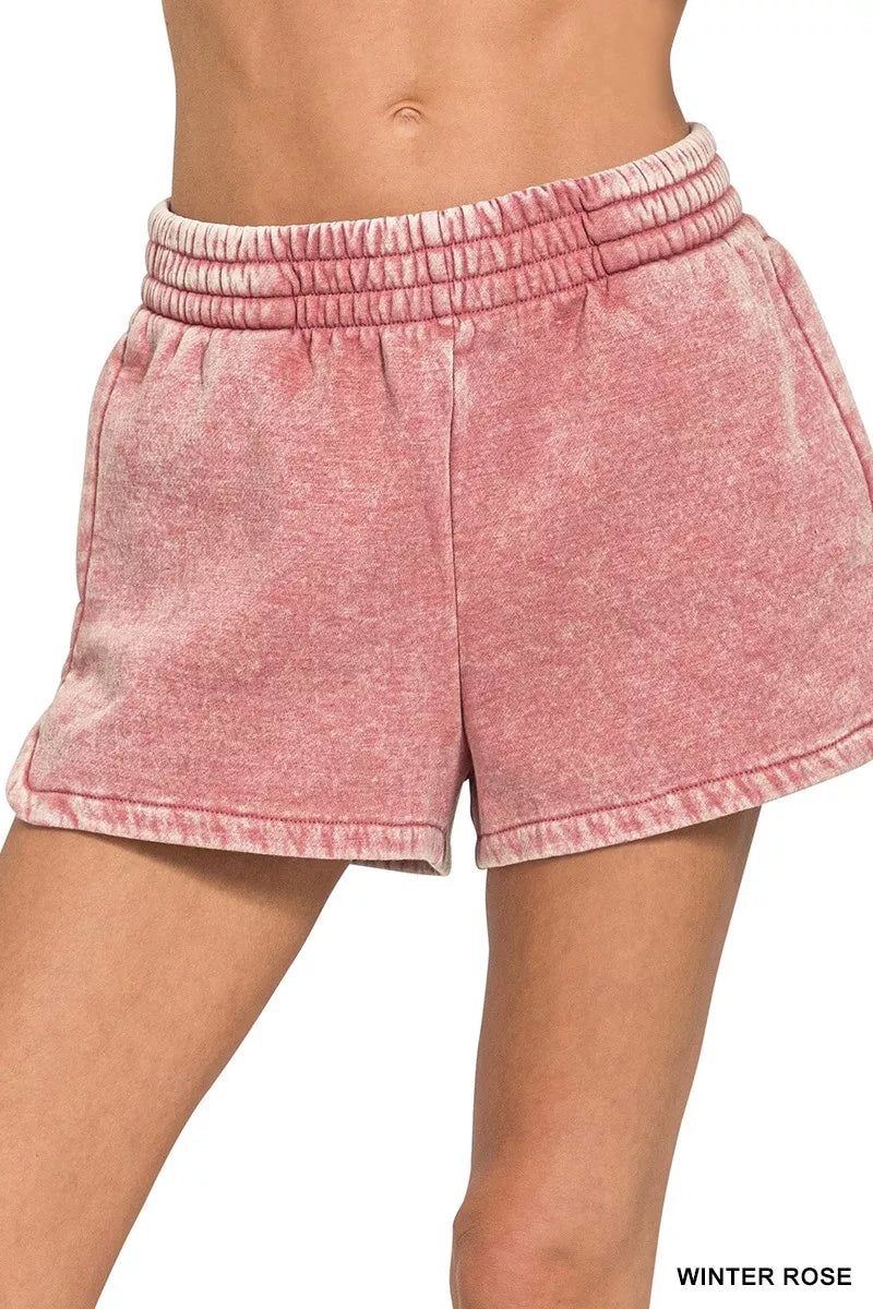 Zenana Acid Washed Elastic Waistband Dolphin Shorts