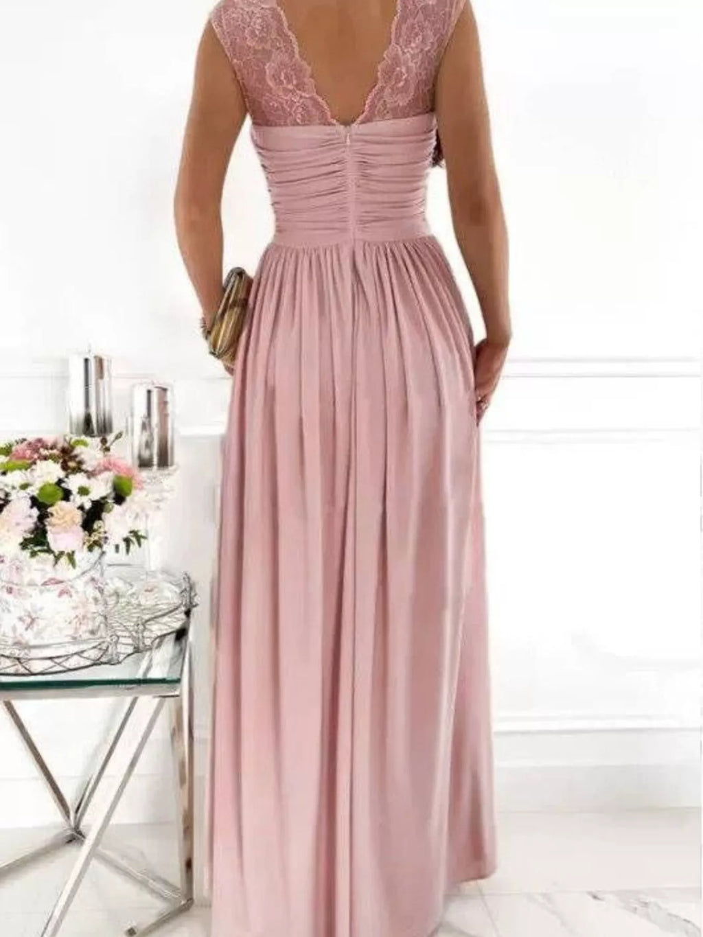 High Slit Lace Detail Maxi Dress