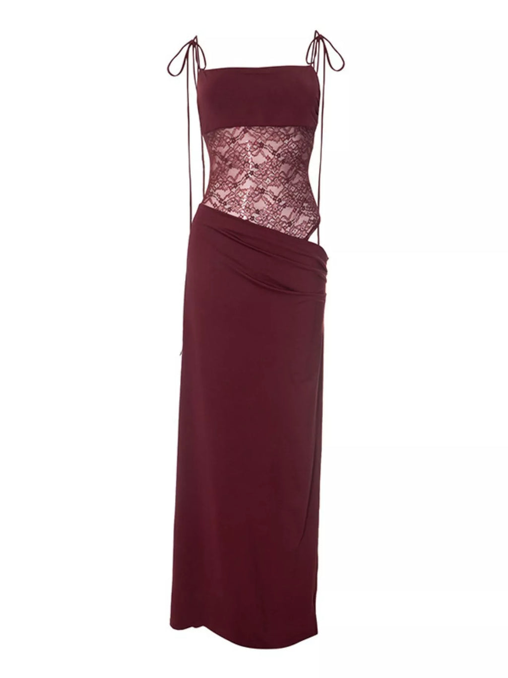 Lace Cutout Tie Shoulder Maxi Dress