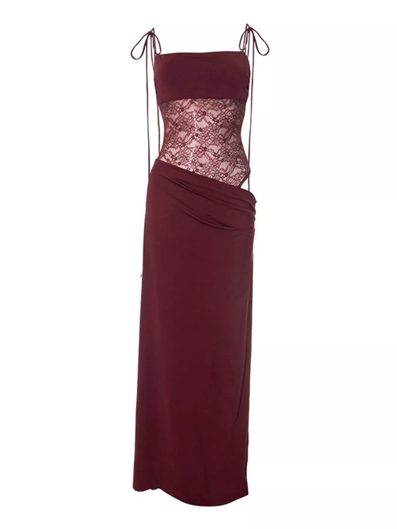Lace Cutout Tie Shoulder Maxi Dress