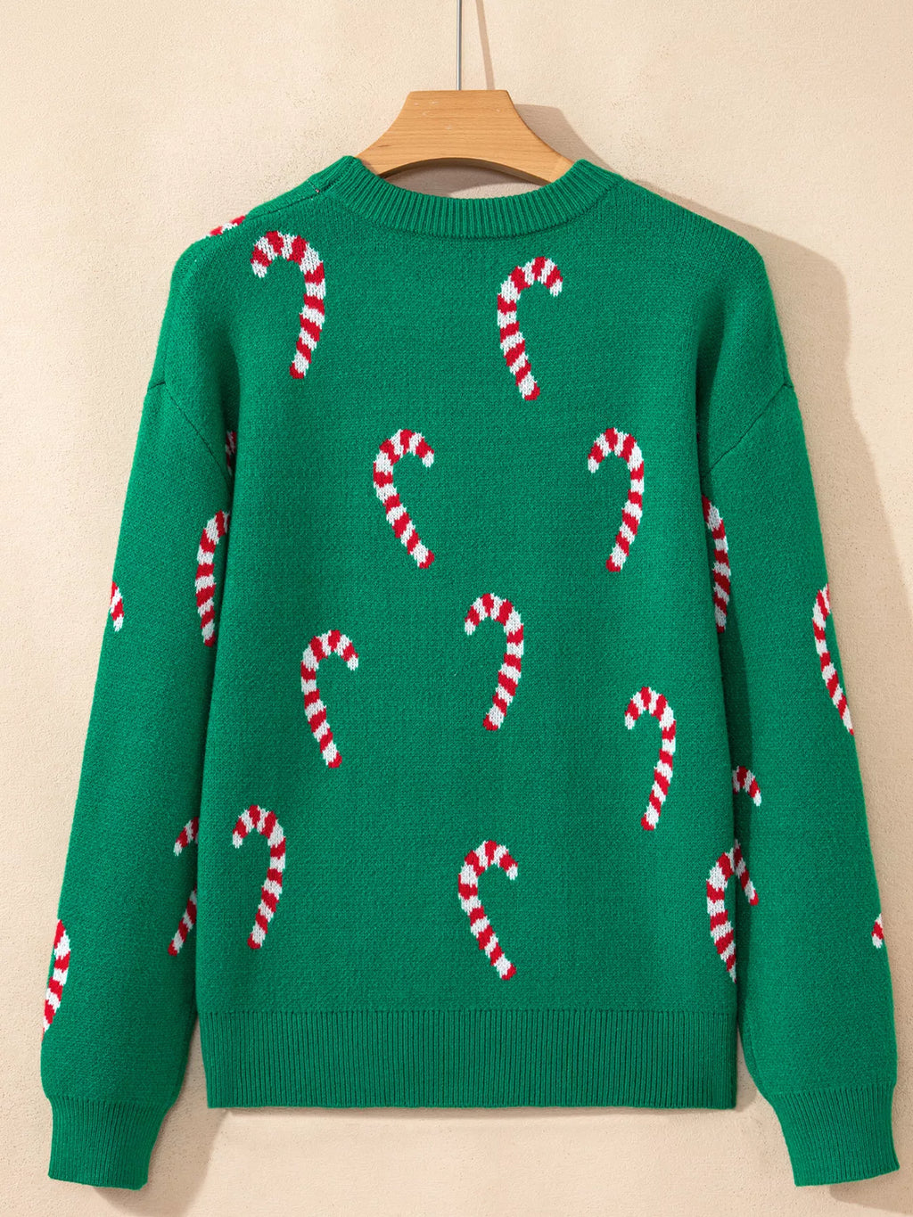 Christmas Candy Cane Holiday Drop Shoulder Sweater