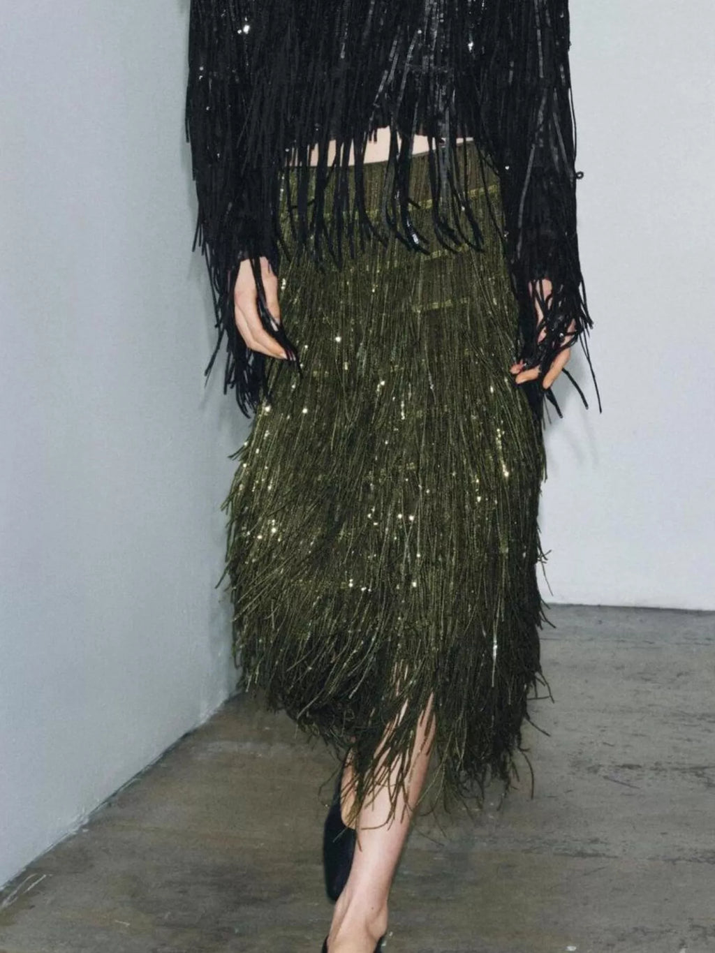 Fringe Long Sleeve Shirt & Skirt Set