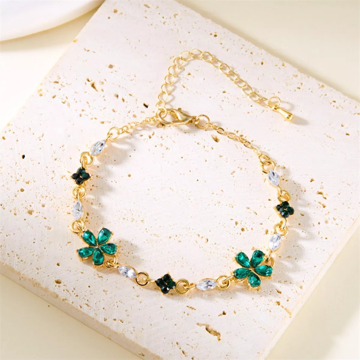 18K Gold-Plated Rhinestone Flower Bracelet