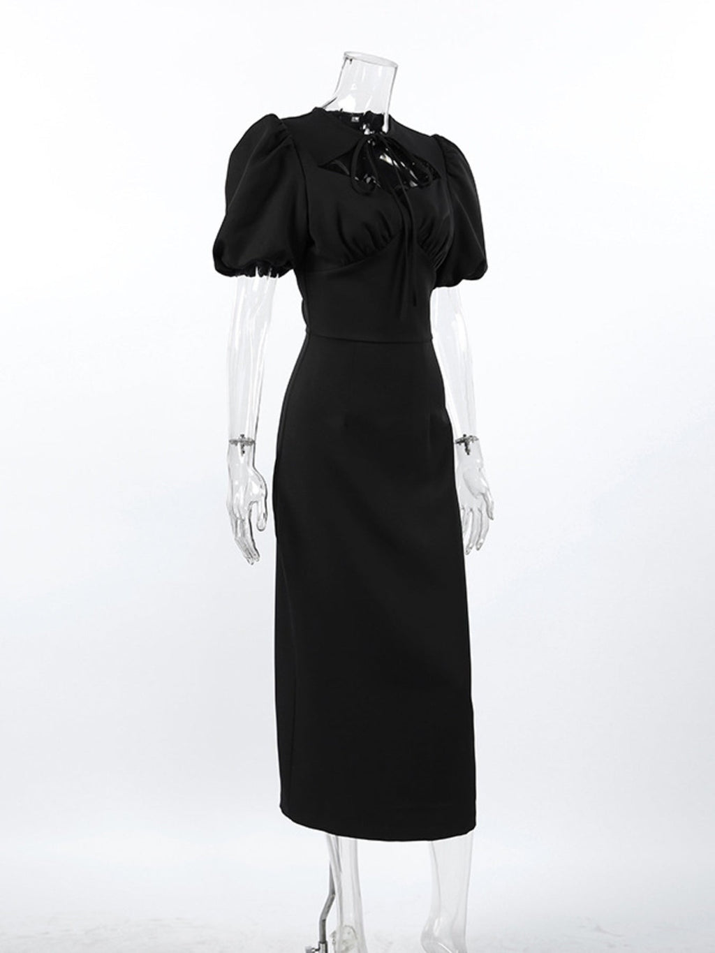 Cutout Front Puff Sleeve Dress