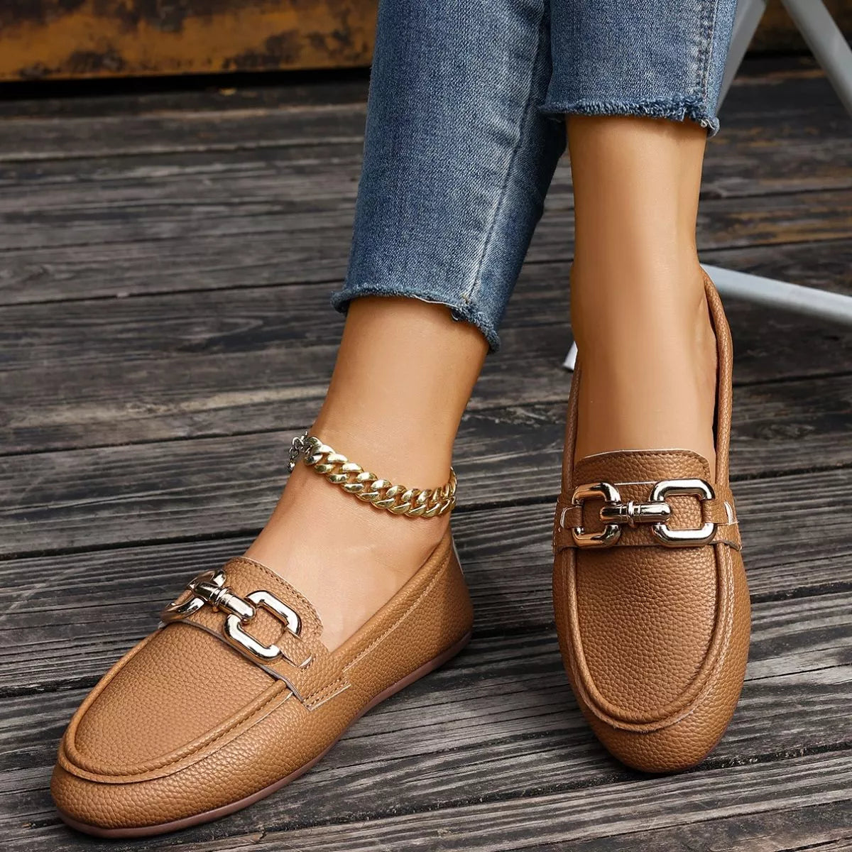 Buckle Decor Round Toe Slip-Ons