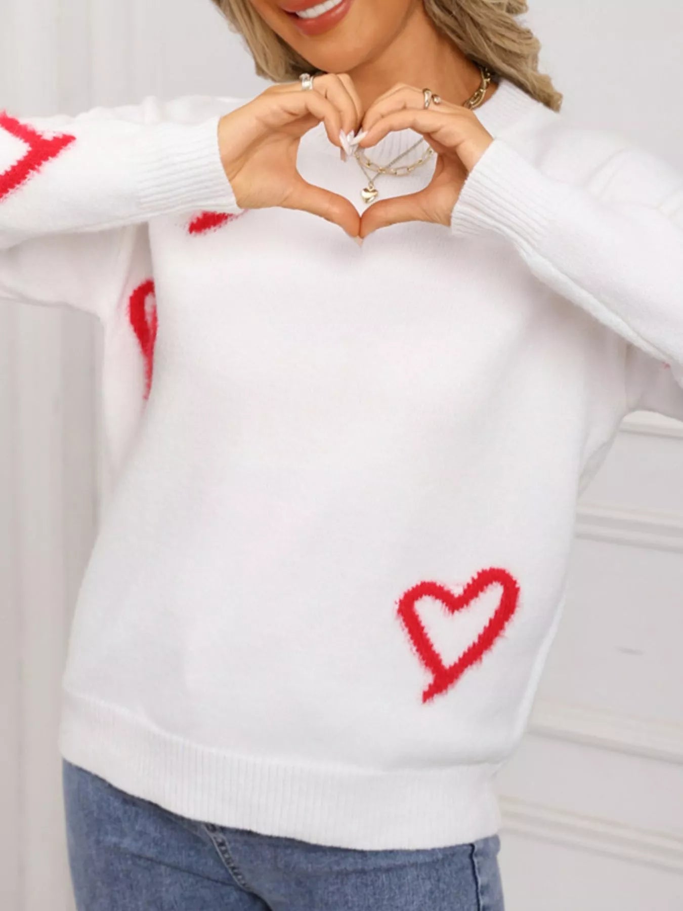 Valentine's Day Heart Print Crew Neck Sweater