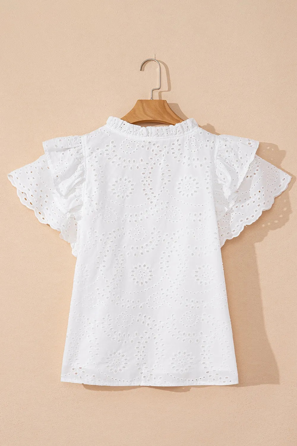 Eyelet Notched Short Sleeve Blouse