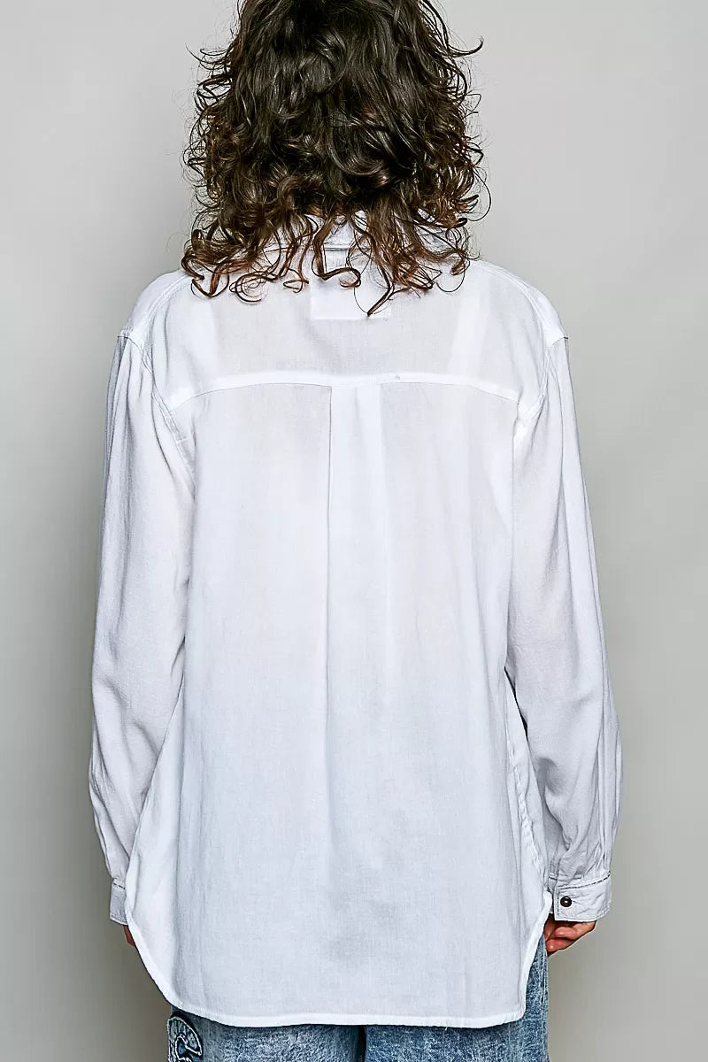 POL Washed Textured Cotton Western Button Front Shirt