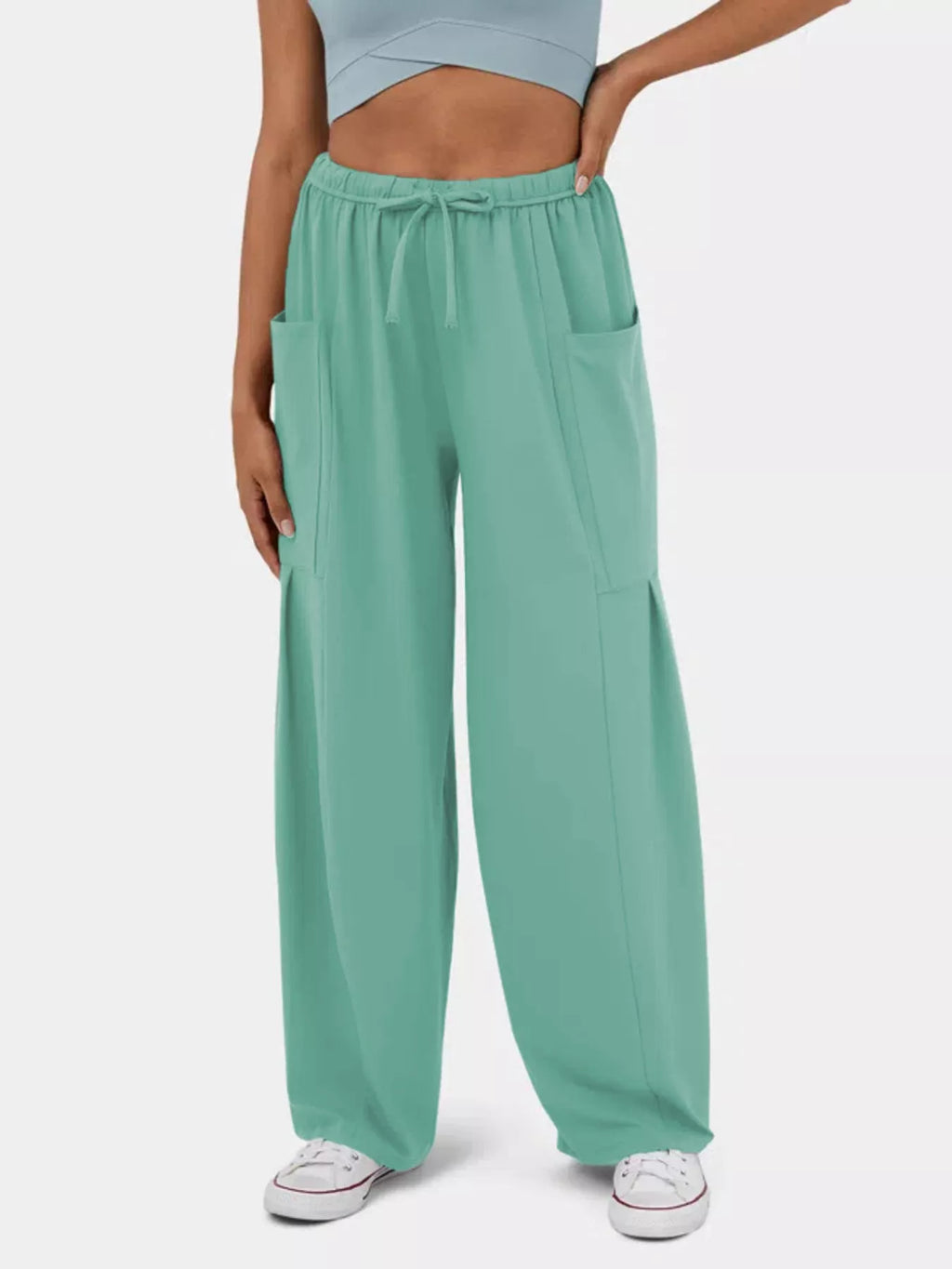 High-Waisted Drawstring Wide-Leg Pants