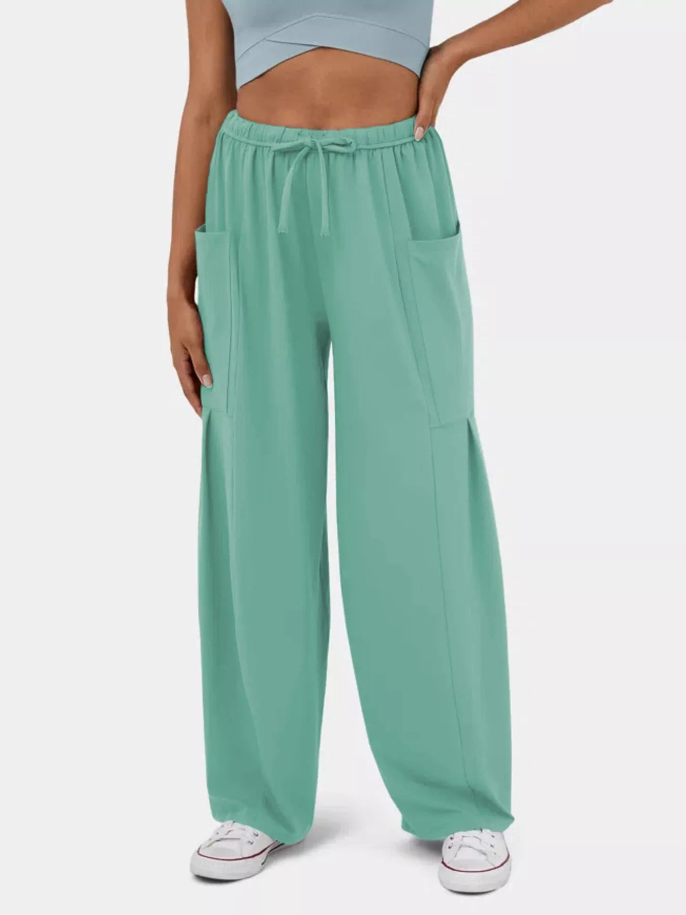 High-Waisted Drawstring Wide-Leg Pants