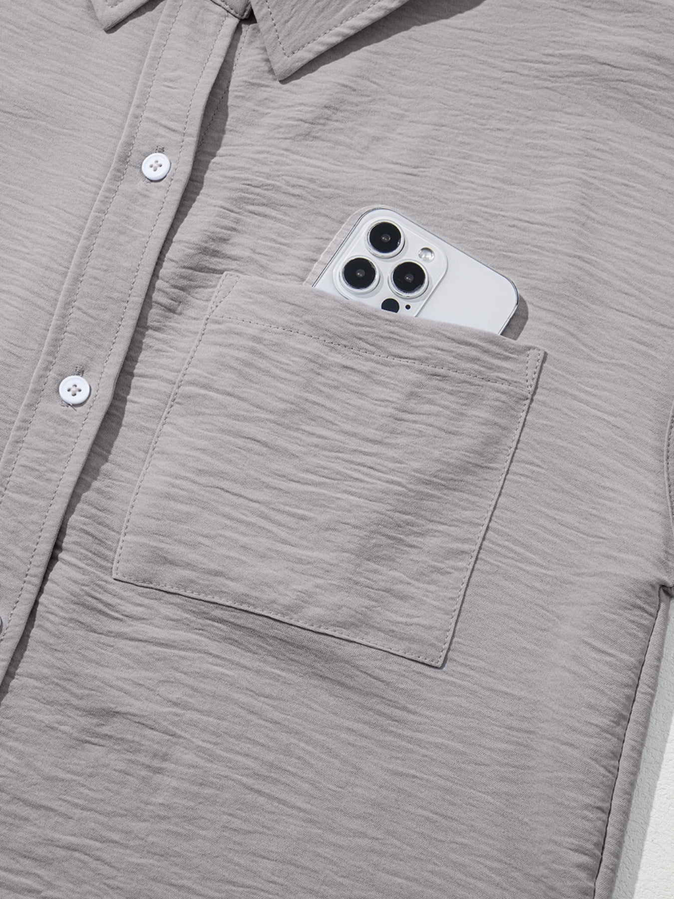 Solid Color Cuffed Short Sleeve Shirt