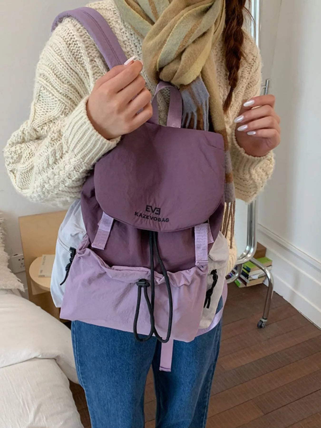 Drawstring Color Block Backpack Bag